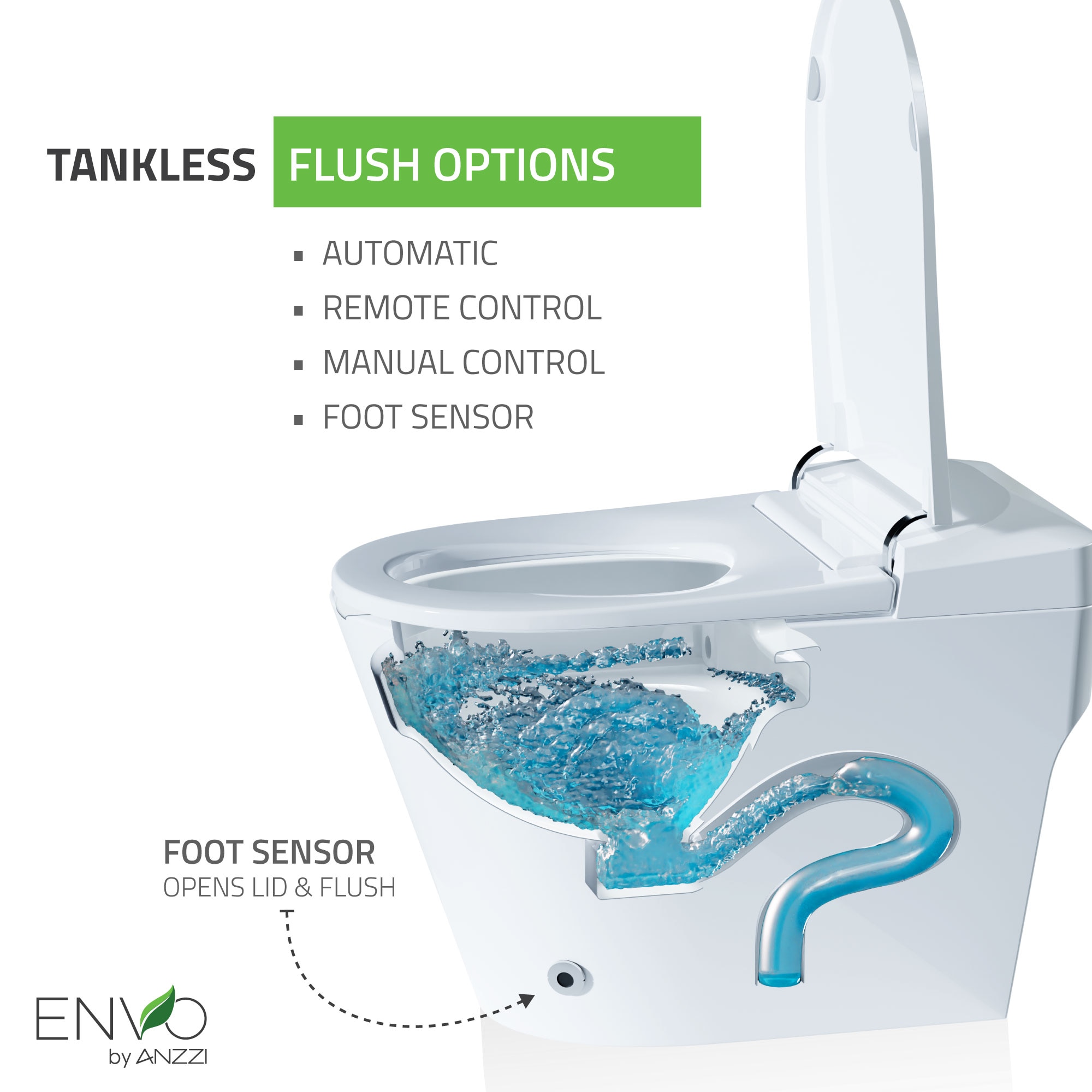 ANZZI Inodoro Blanco sin Contacto de Descarga con Altura Estándar alargado Smart Soft Close 1 pieza Bidet 12 pulgadas de Rough-In 1.28 GPF TL-ST950WIFI-WH