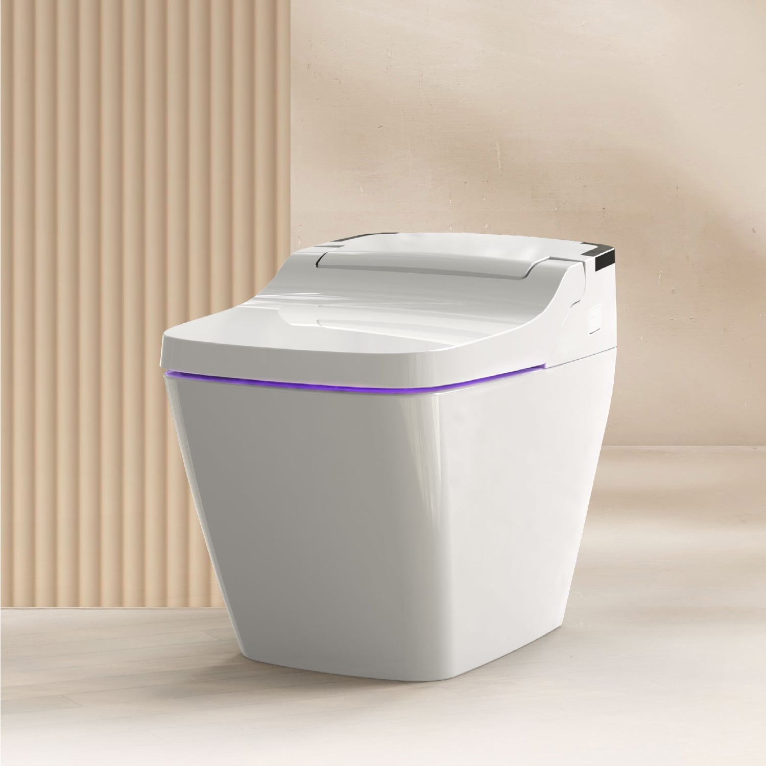 VOVO STYLEMENT Inodoro de una Pieza con Luz UV-A LED Blanco de Doble Descarga Cuadrado con Altura Estándar, Cierre Suave Inteligente y Bidé Integrado con Desperdicio de 12 pulgadas, Certificado WaterSense de 1.6 GPF TCB-090SA