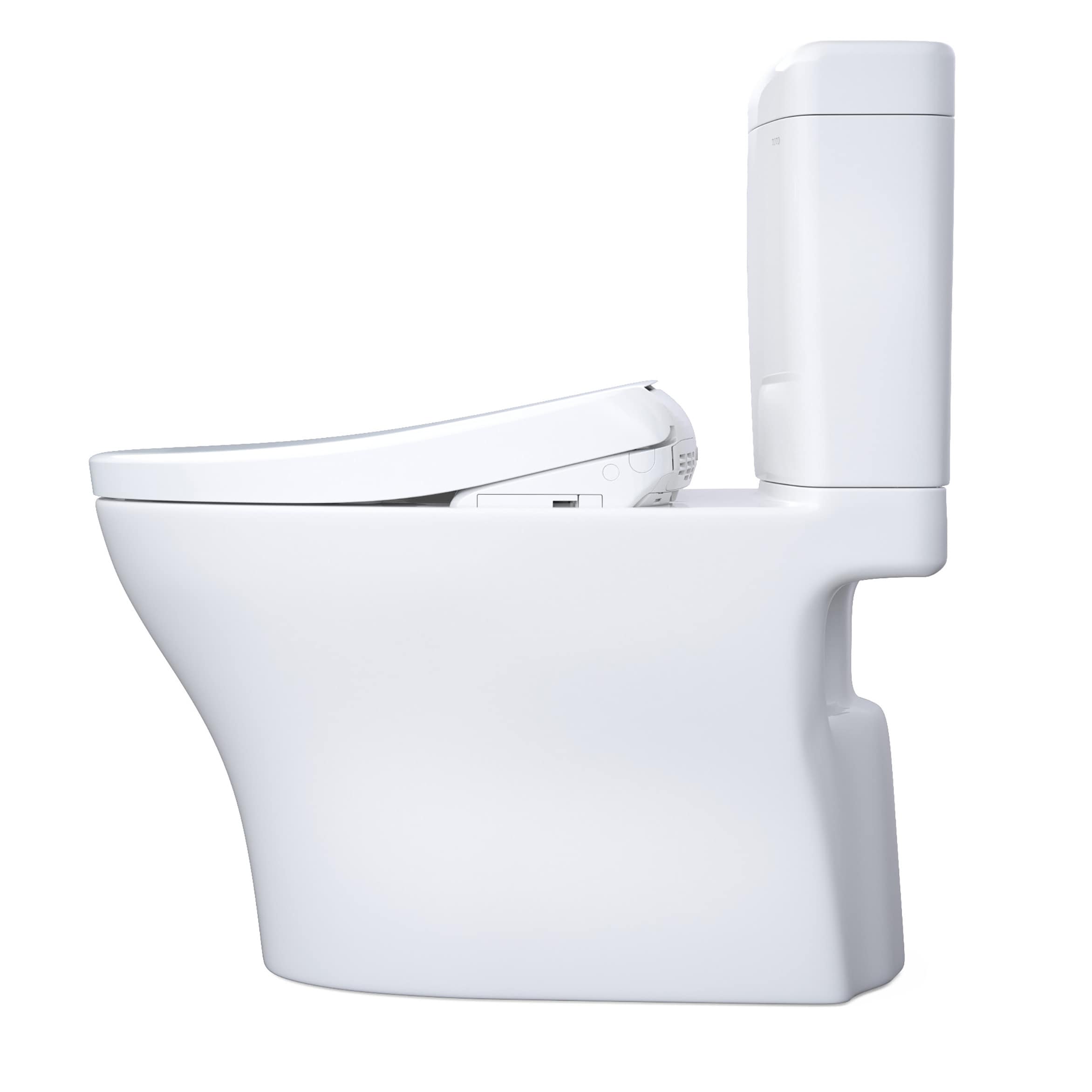 Bidet de altura estándar alargado de doble descarga en algodón blanco TOTO Aquia con etiqueta WaterSense de 1.28 GPF y 12 pulgadas de montaje áspero MW4364726CEMFGNA-01.