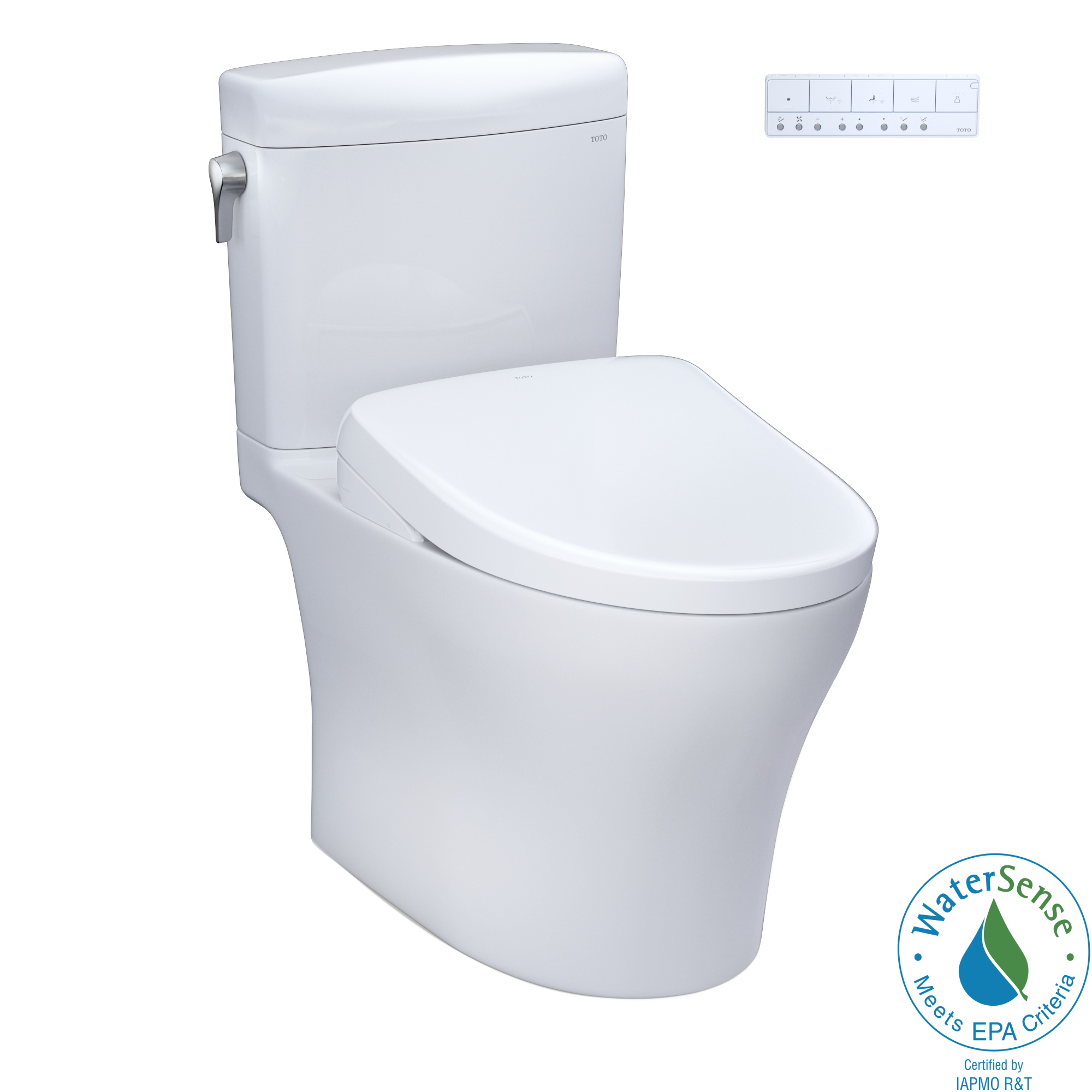 Bidet de altura estándar alargado de doble descarga en algodón blanco TOTO Aquia con etiqueta WaterSense de 1.28 GPF y 12 pulgadas de montaje áspero MW4364726CEMFGNA-01.