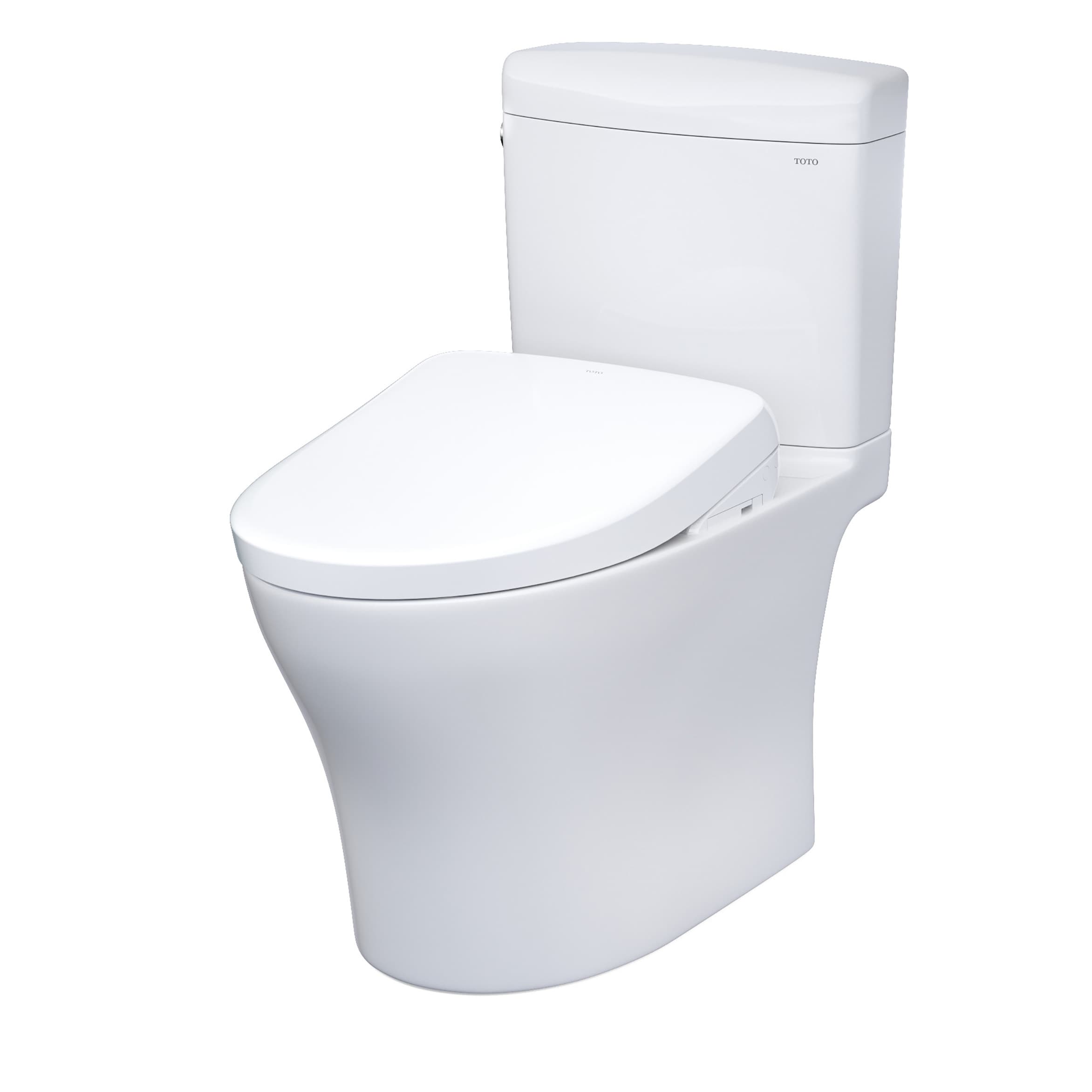 Bidet de altura estándar alargado de doble descarga en algodón blanco TOTO Aquia con etiqueta WaterSense de 1.28 GPF y 12 pulgadas de montaje áspero MW4364726CEMFGNA-01.