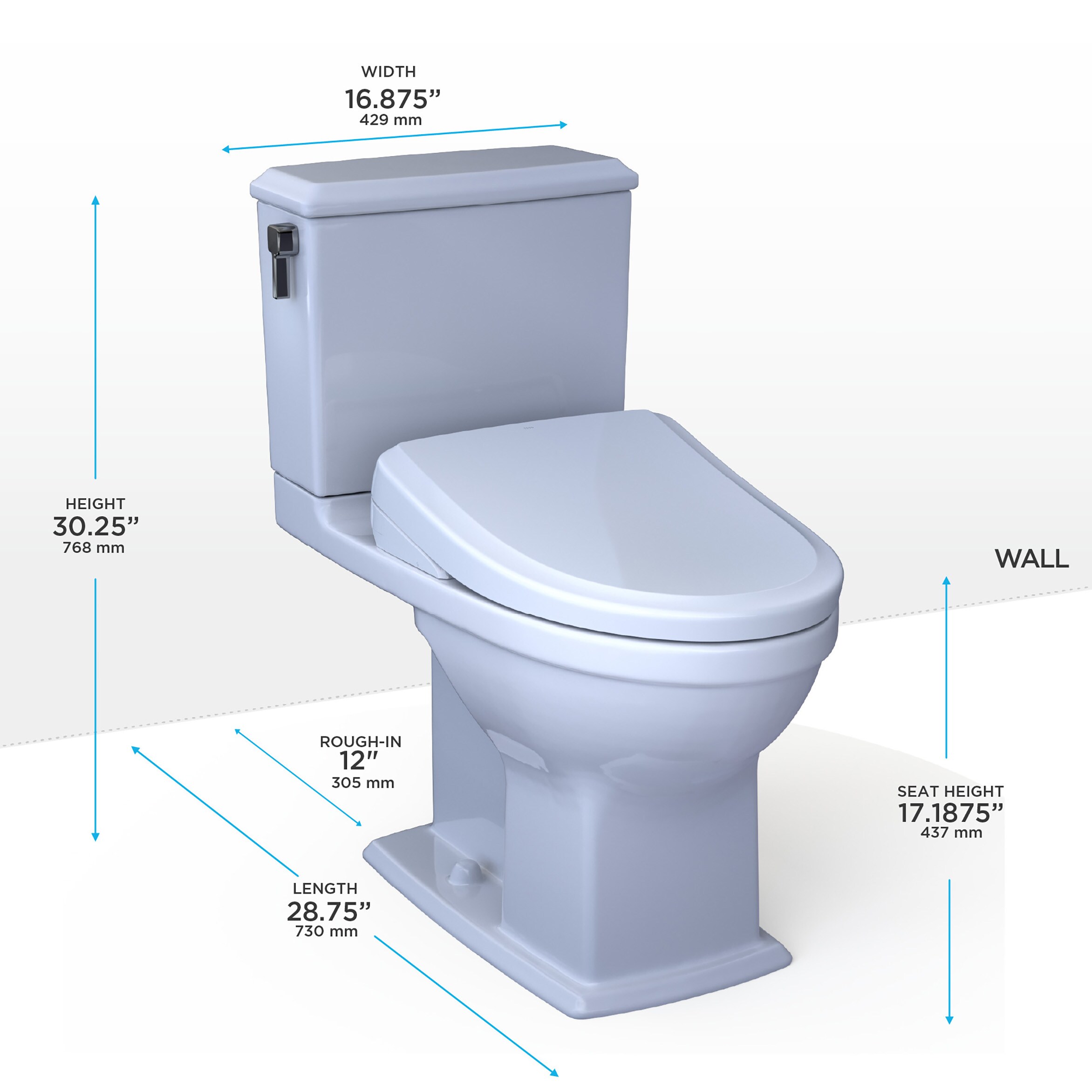 Bidé Alargado de Altura de Silla de Doble Descarga en Blanco de Algodón de TOTO Connelly con 12 pulgadas de Rough-In - 1.28 GPF