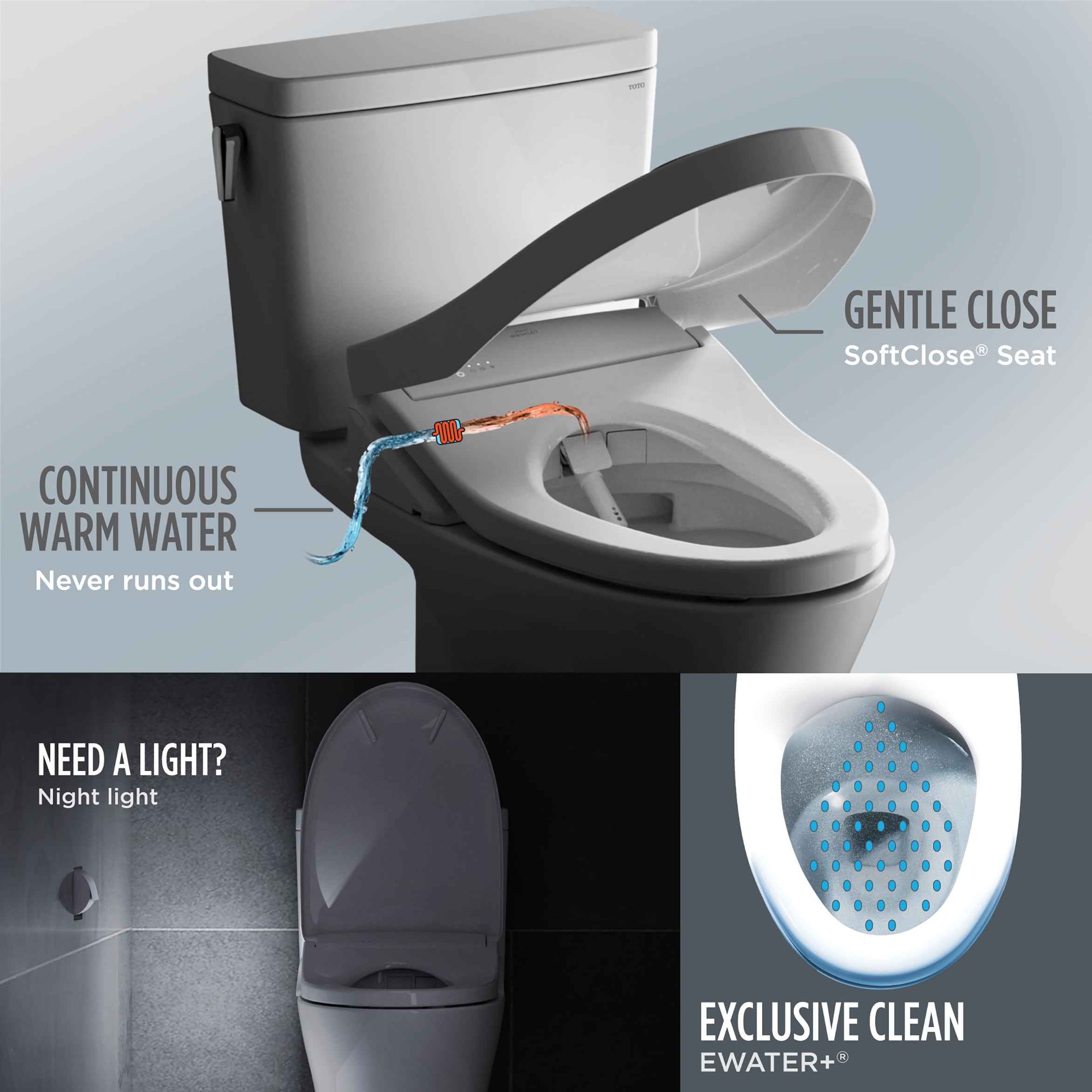 TOTO WASHLET+ Algodón Blanco Sencillo Alargado Altura estándar Cierre suave Juego de bidé de 2 piezas con descarga de 12 pulgadas y 1.6 GPF MW4544726CUFGA-01