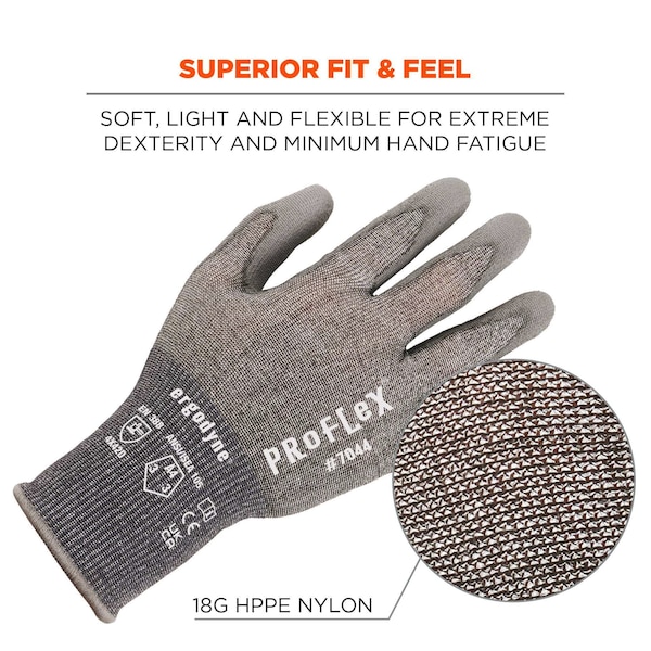 Proflex de Ergodyne ANSI A4 Guantes Recubiertos de PU CR, Gris, Talla XL - 7044