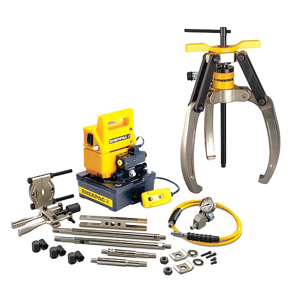 Enerpac LGHMS324EB, 24 Ton, 3 Jaw, Hydraulic Lock-Grip Master Puller Set with Electric Pump, 115V - LGHMS324EB