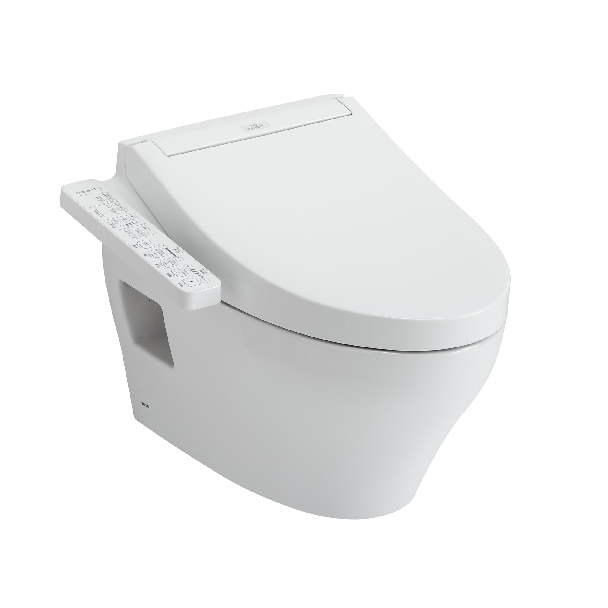 Bidé TOTO Washlet+ en plateado mate con doble descarga, altura estándar alargada, cierre suave, montaje a pared, descarga de 1.28 GPF con certificación WaterSense.