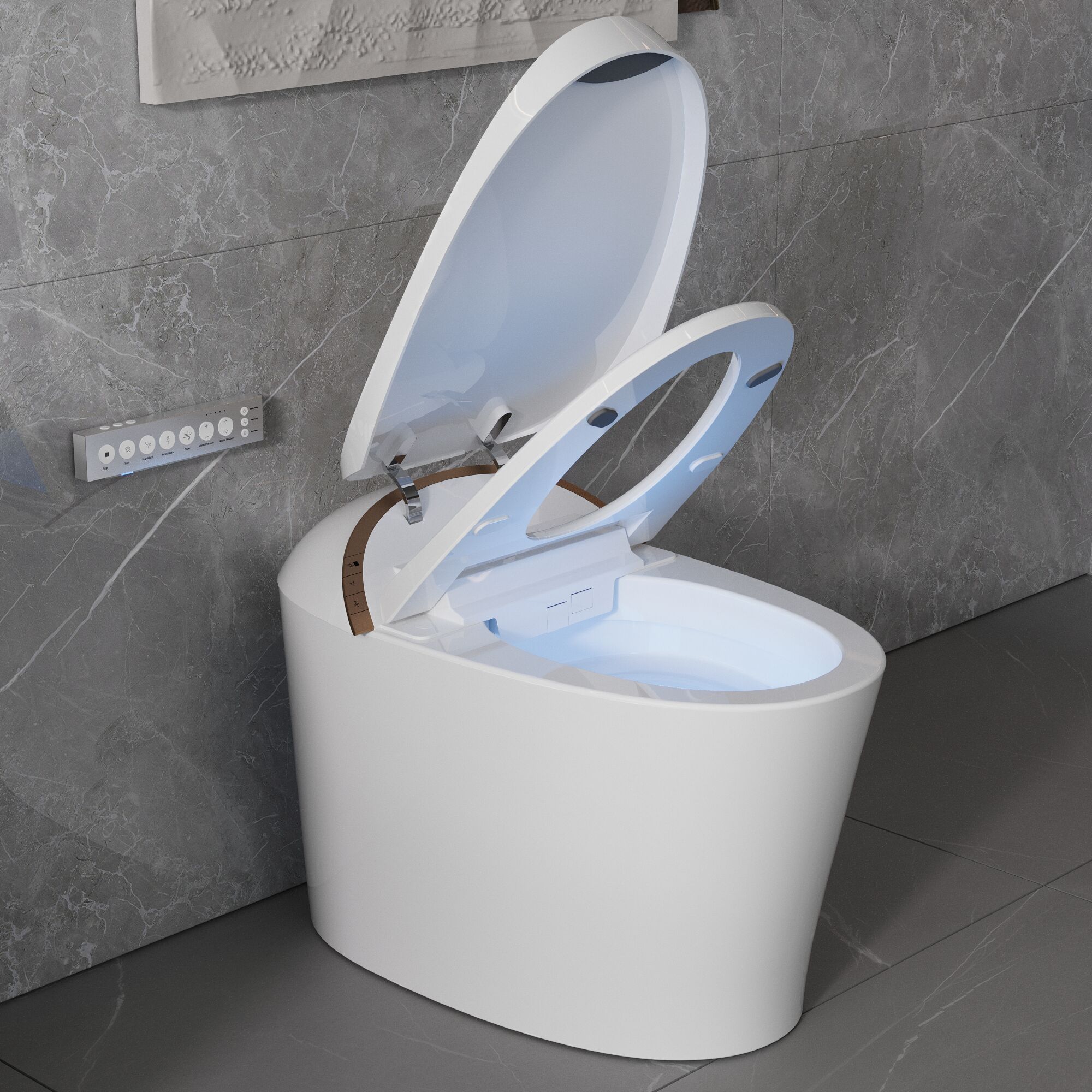 DeerValley Vertex Blanco sin Contacto con Descarga Táctil, Ergonómico Altura Standard, Suave Cierre Automático, Bidé Inteligente de una Pieza con Descarga de 12 Pulgadas, 1.4 GPF DV-1S0160