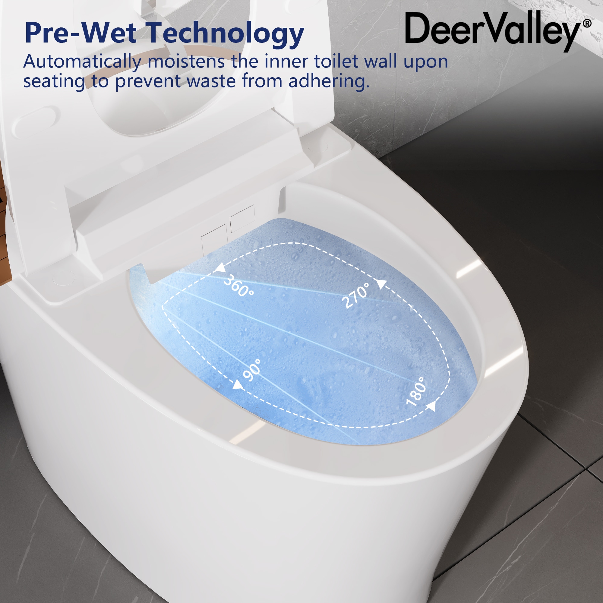 DeerValley Vertex Blanco sin Contacto con Descarga Táctil, Ergonómico Altura Standard, Suave Cierre Automático, Bidé Inteligente de una Pieza con Descarga de 12 Pulgadas, 1.4 GPF DV-1S0160