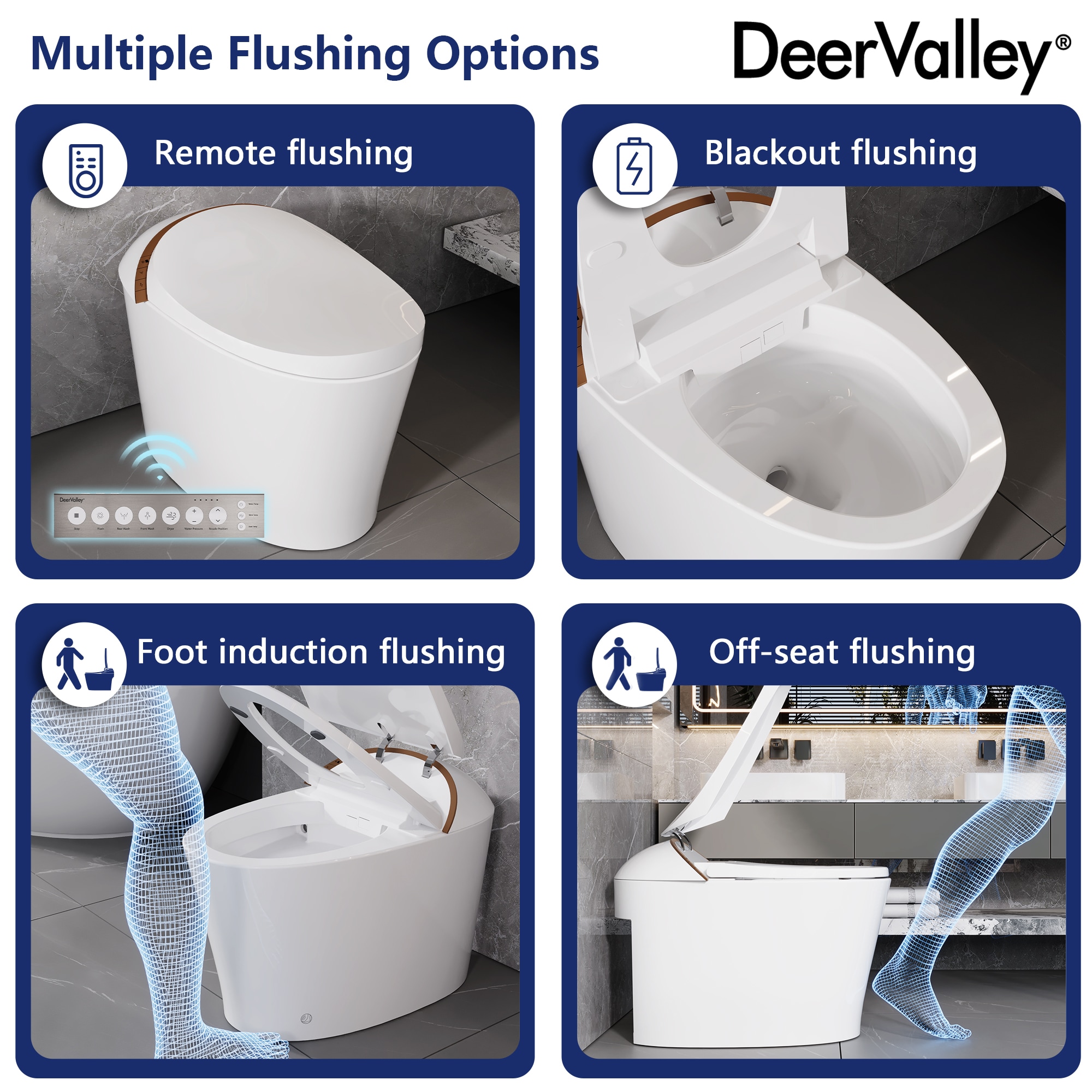 DeerValley Vertex Blanco sin Contacto con Descarga Táctil, Ergonómico Altura Standard, Suave Cierre Automático, Bidé Inteligente de una Pieza con Descarga de 12 Pulgadas, 1.4 GPF DV-1S0160