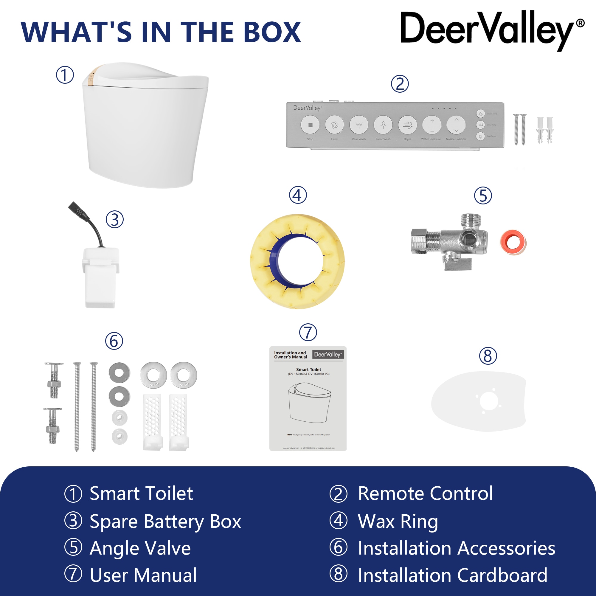 DeerValley Vertex Blanco sin Contacto con Descarga Táctil, Ergonómico Altura Standard, Suave Cierre Automático, Bidé Inteligente de una Pieza con Descarga de 12 Pulgadas, 1.4 GPF DV-1S0160