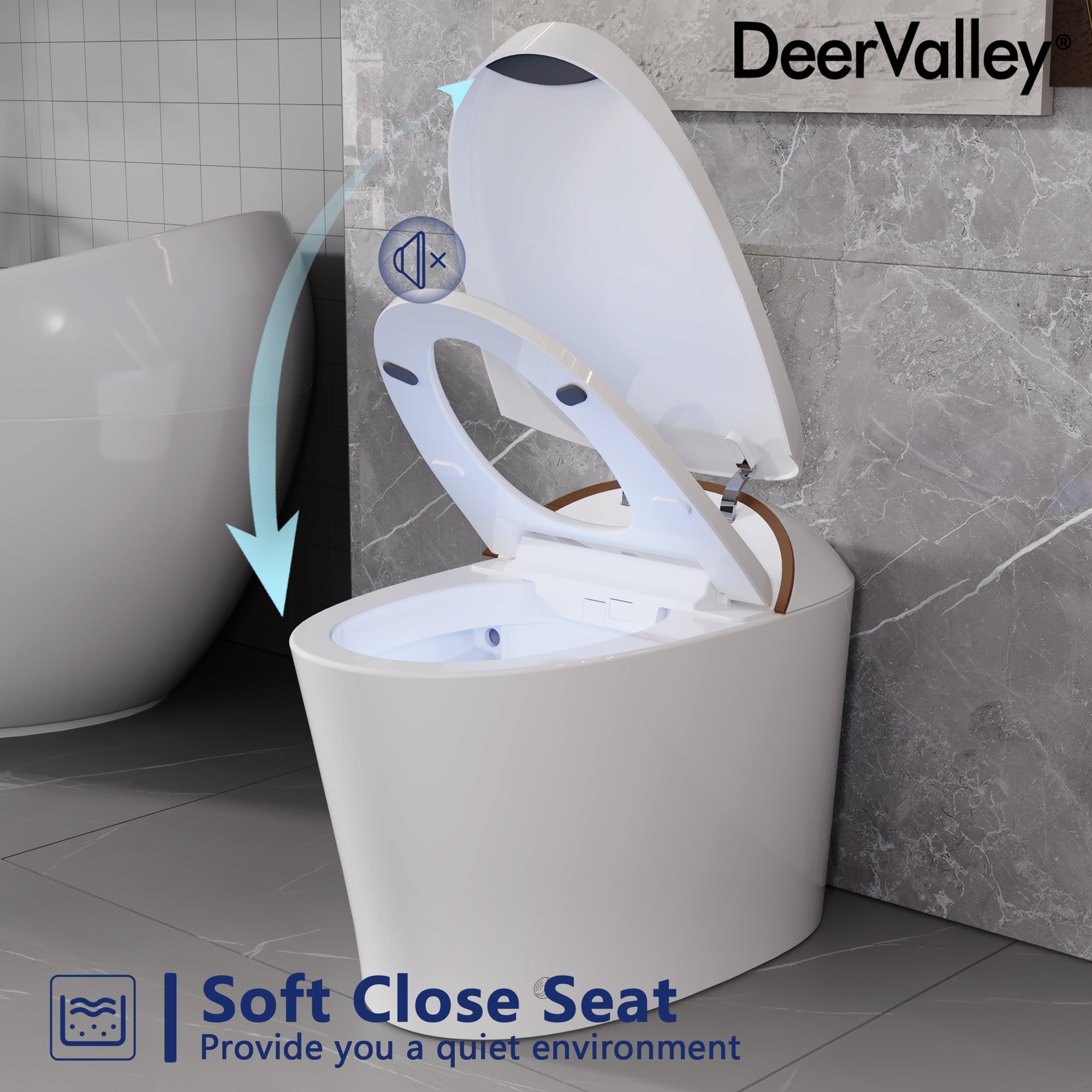 DeerValley Vertex Blanco sin Contacto con Descarga Táctil, Ergonómico Altura Standard, Suave Cierre Automático, Bidé Inteligente de una Pieza con Descarga de 12 Pulgadas, 1.4 GPF DV-1S0160