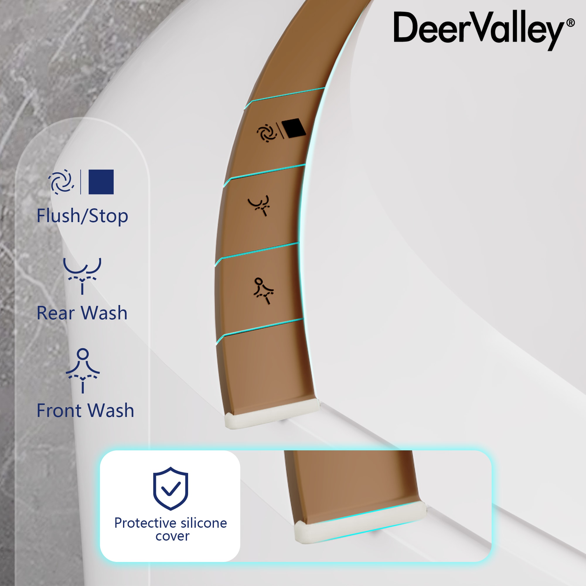 DeerValley Vertex Blanco sin Contacto con Descarga Táctil, Ergonómico Altura Standard, Suave Cierre Automático, Bidé Inteligente de una Pieza con Descarga de 12 Pulgadas, 1.4 GPF DV-1S0160