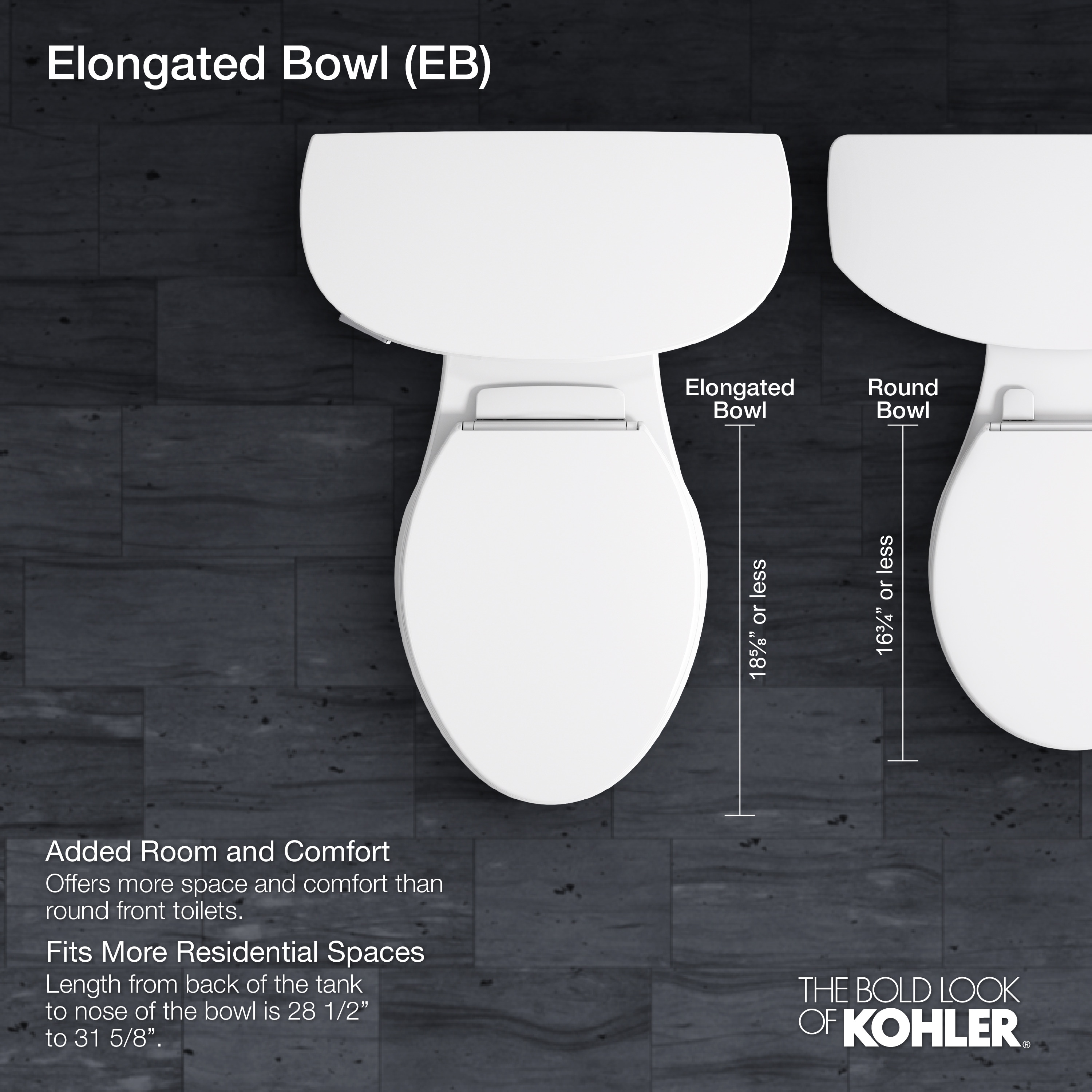 Taza de baño comercial alargada de altura de silla Highcliff blanco de KOHLER con descarga a 12 pulgadas - K-96057-0