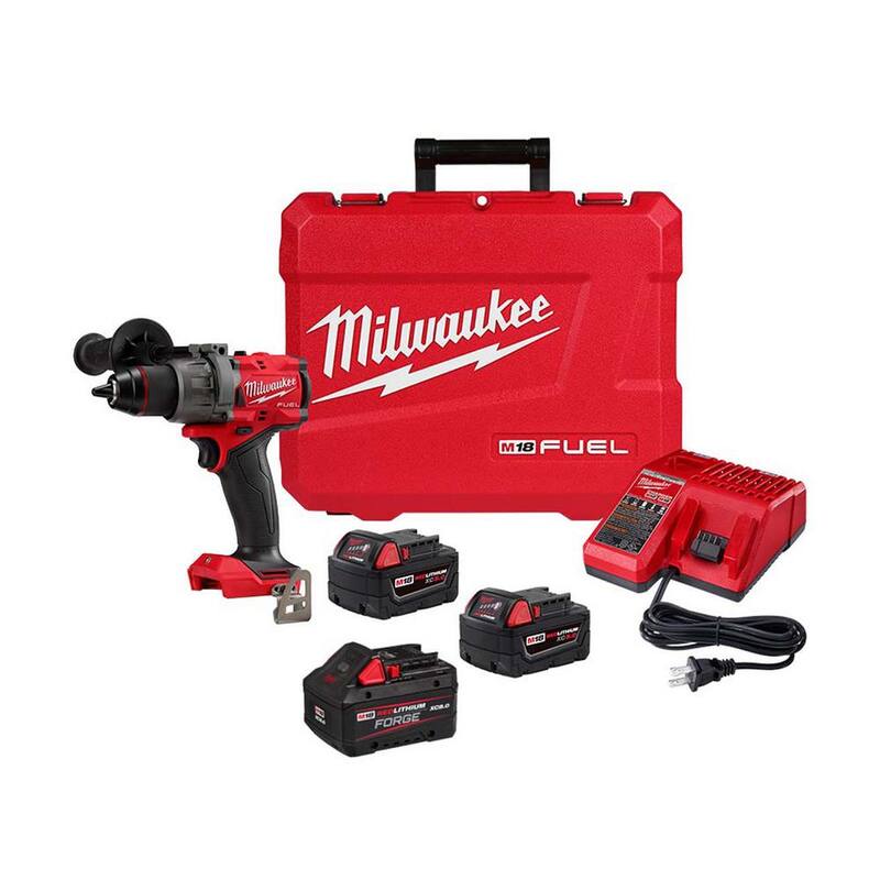 Milwaukee M18 FUEL 18V Lith-Ion Brushless Kit de taladro martillo inalámbrico con dos baterías de 5.0 Ah y pack de batería M18 FORGE XC de 8.0 Ah - 2904-22-48-11-1881.