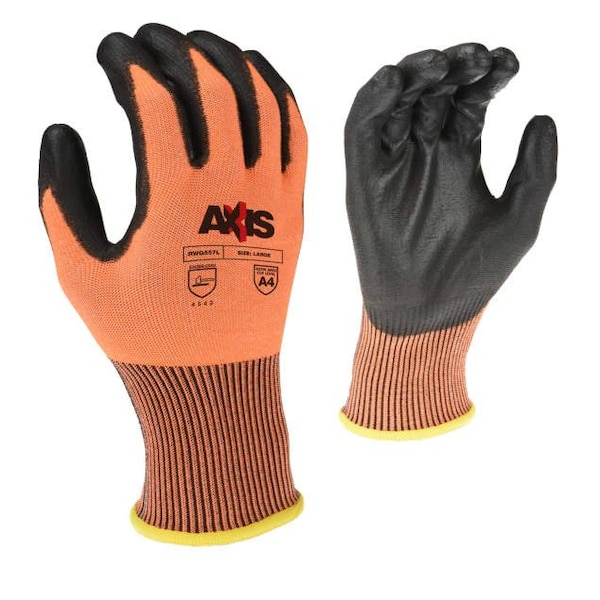 Guantes de palma de poliuretano resistente al corte Radians Radian® Axis™, naranja/negro, S, 1 par - RWG557S
