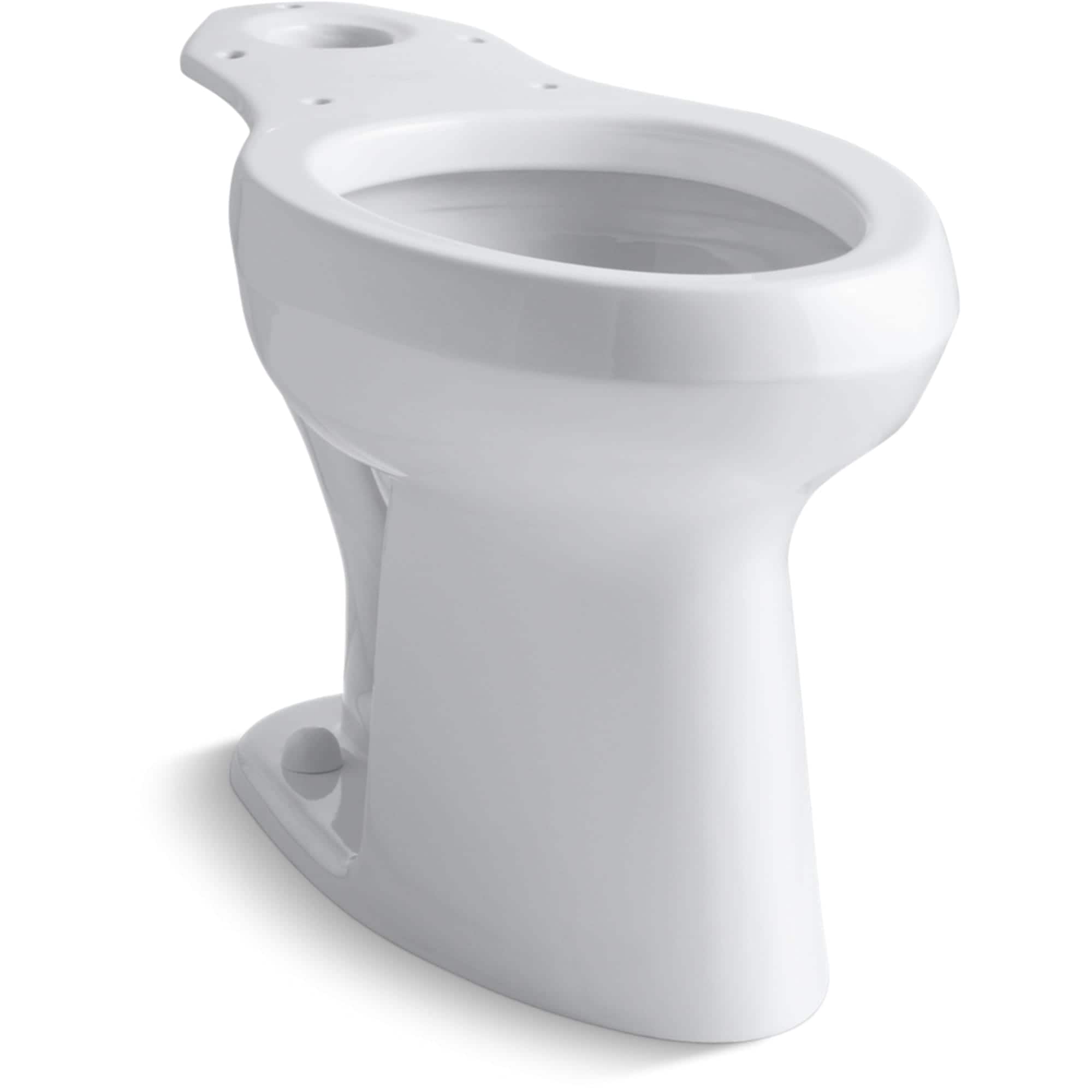 Taza de baño comercial alargada en color blanco de altura de silla Highline de KOHLER con descarga de 12 pulgadas.