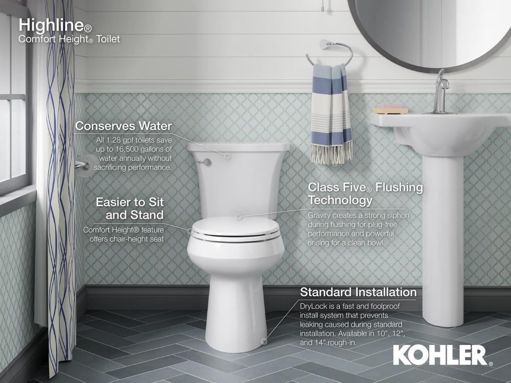 Taza de baño alargada de altura de silla en color almendra Highline de KOHLER con salida de 12 pulgadas K-22661-96