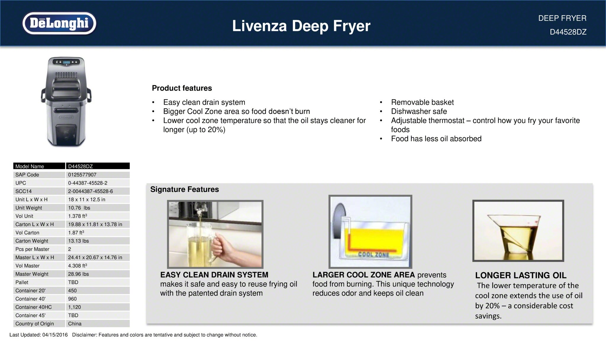 Freidora De'Longhi Livenza de Doble Zona de 4 Litros D44528DZ