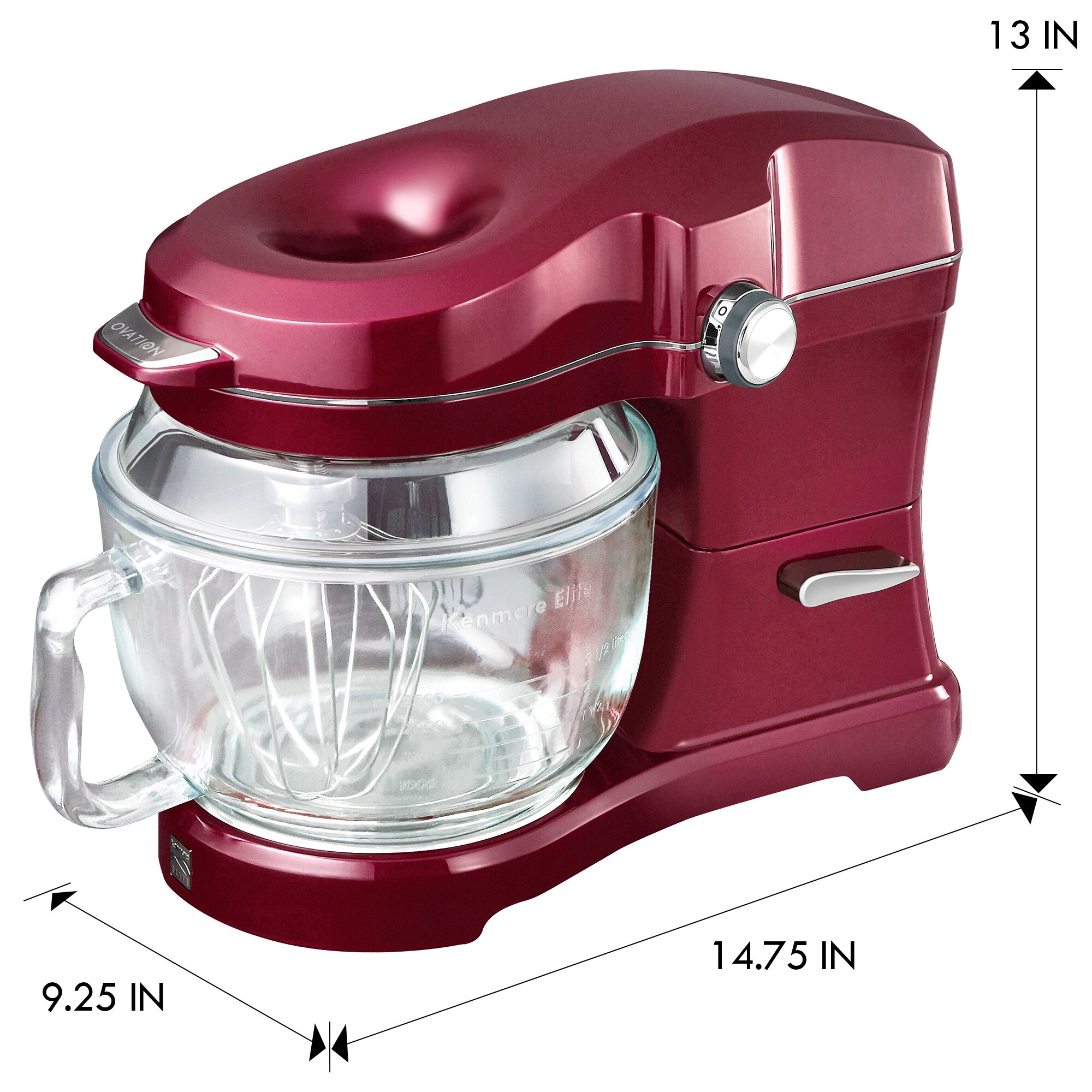 Batidora de pie inclinable Kenmore Elite Heavy-Duty de 500 vatios en rojo ovación de 5 cuartos para uso comercial o residencial.