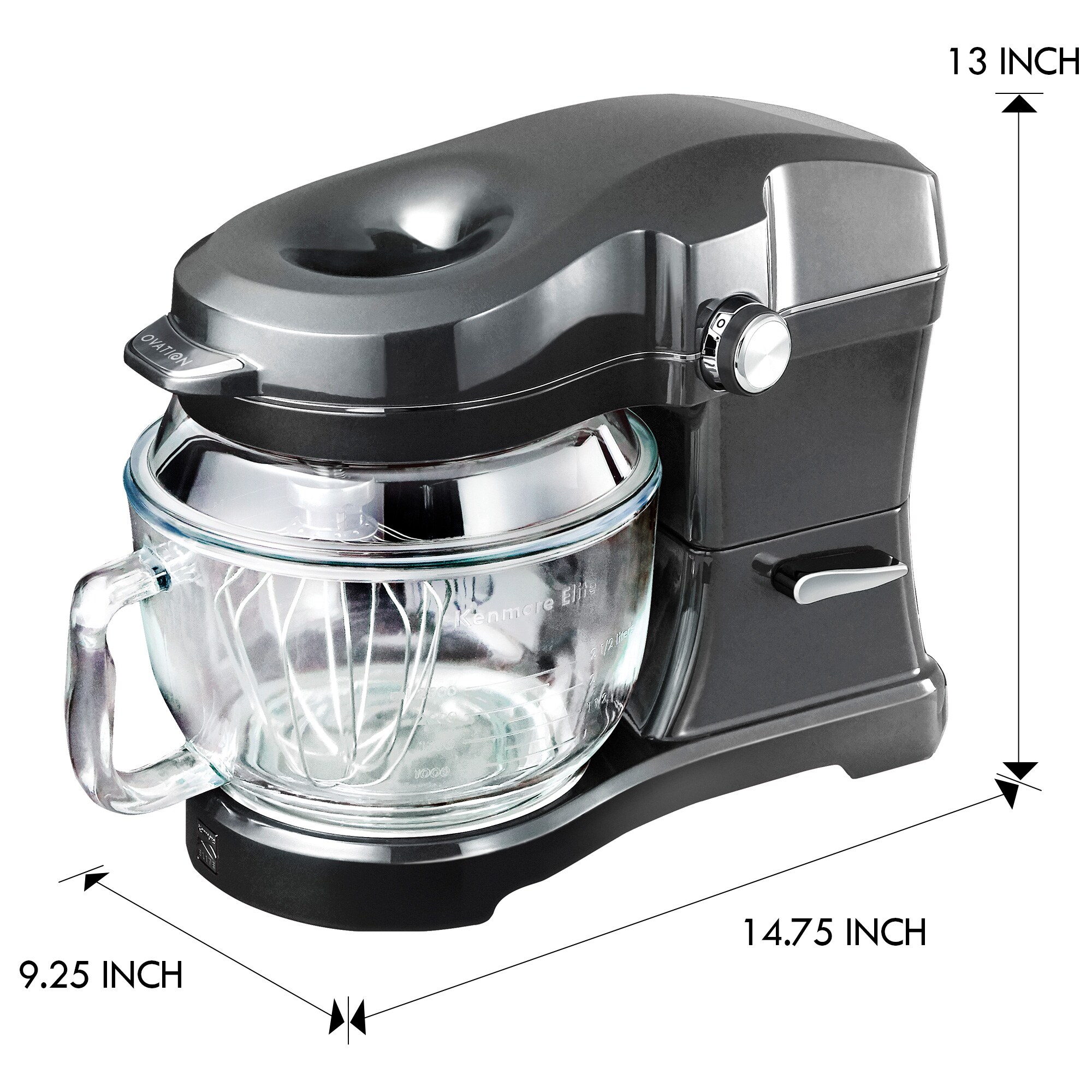 Batidora de pie inclinable Kenmore Elite Heavy-Duty de 500 vatios con vertido patentado desde arriba en Gris Ovation de 5 cuartos para uso comercial o residencial.