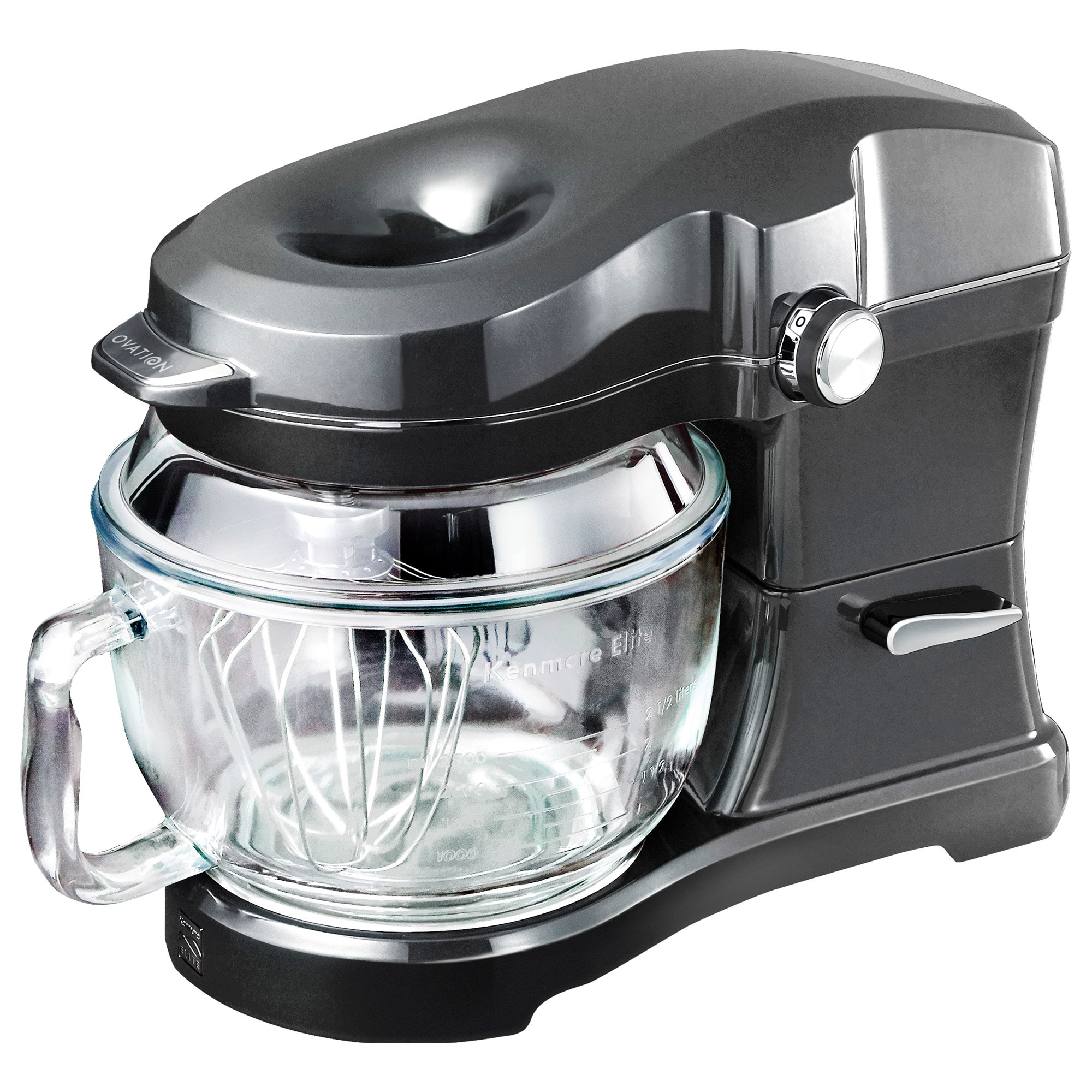Batidora de pie inclinable Kenmore Elite Heavy-Duty de 500 vatios con vertido patentado desde arriba en Gris Ovation de 5 cuartos para uso comercial o residencial.