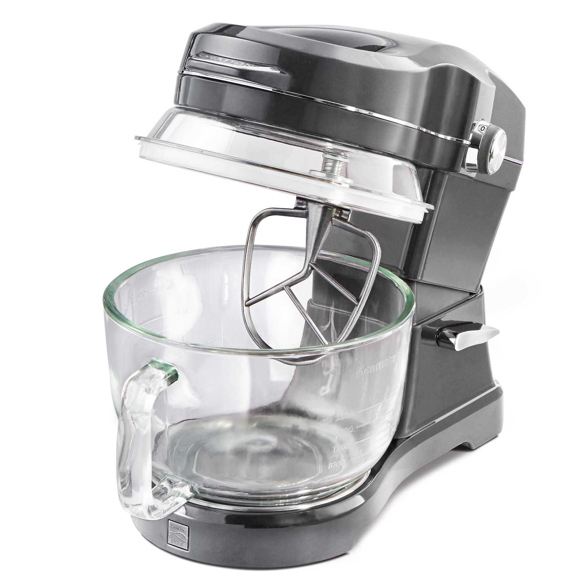 Batidora de pie inclinable Kenmore Elite Heavy-Duty de 500 vatios con vertido patentado desde arriba en Gris Ovation de 5 cuartos para uso comercial o residencial.