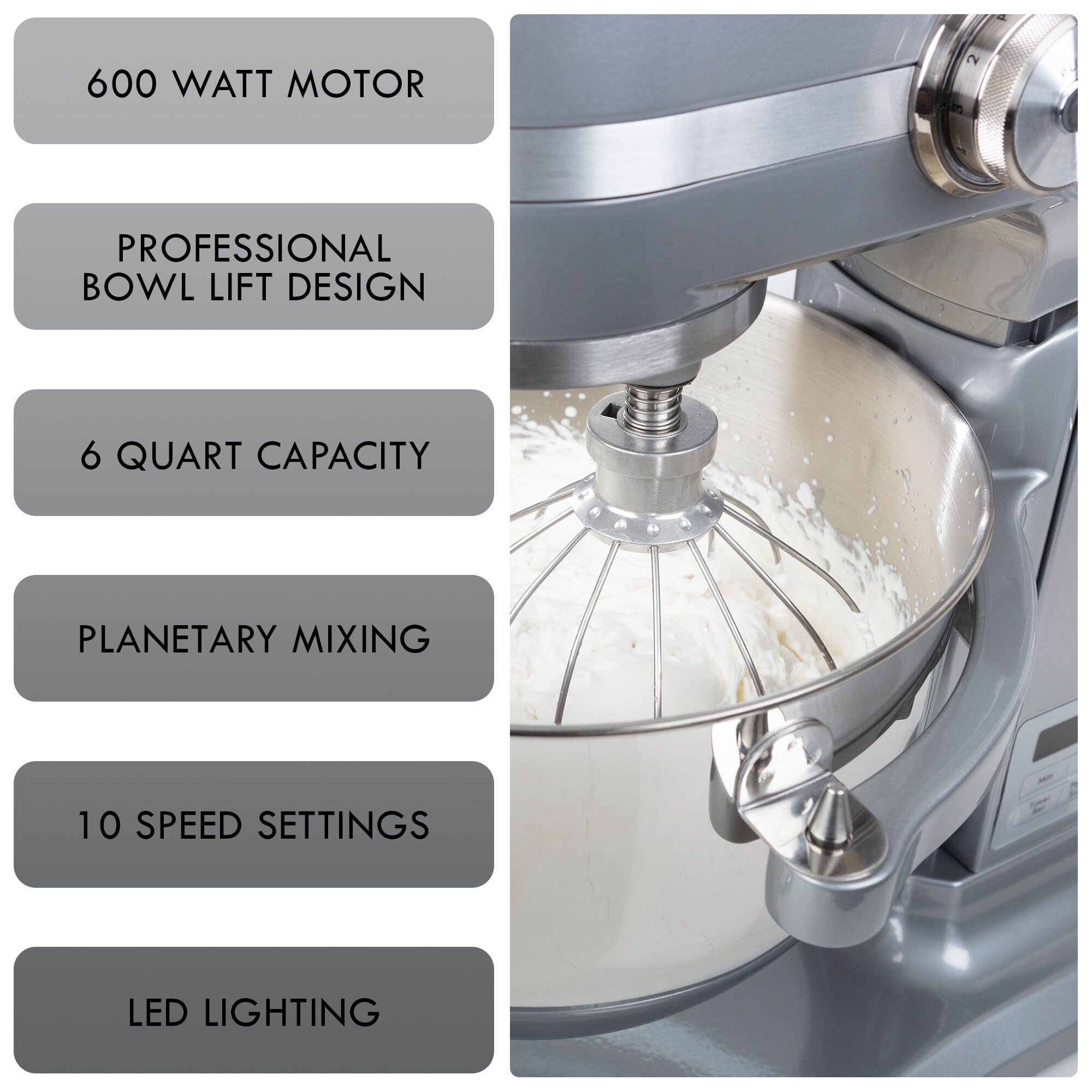 Batidora de pedestal Kenmore Elite resistente con elevación de tazón de 600 vatios y 2 tazones de mezcla de acero inoxidable de 6 cuartos - Ideal para uso comercial o residencial KKESM600M
