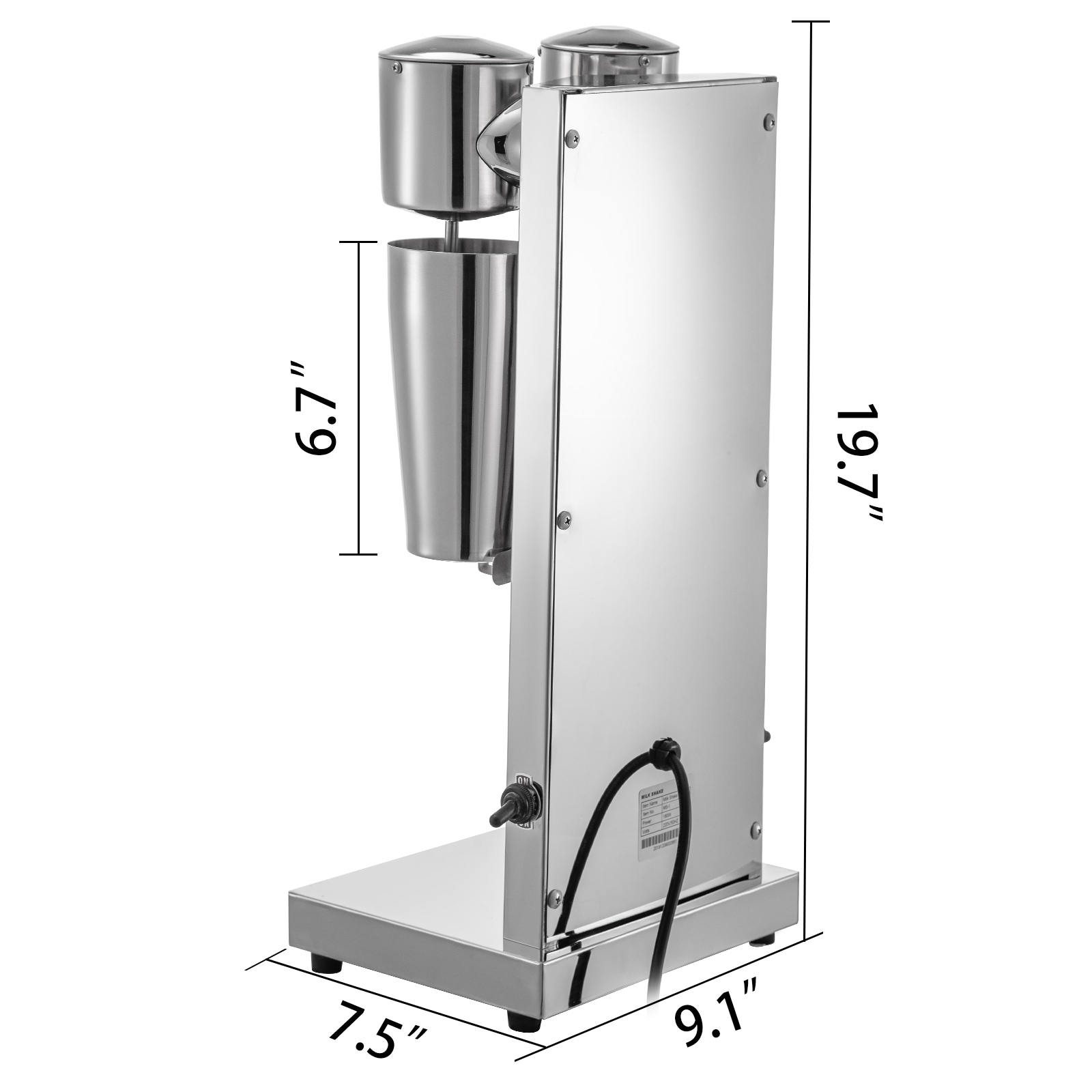 Mezcladora de Batidos Eléctrica de Doble Cabezal de 180W de Acero Inoxidable para Batidos de Leche Comercial/Residencial con Inclinación de Cabeza 0.84 Litros