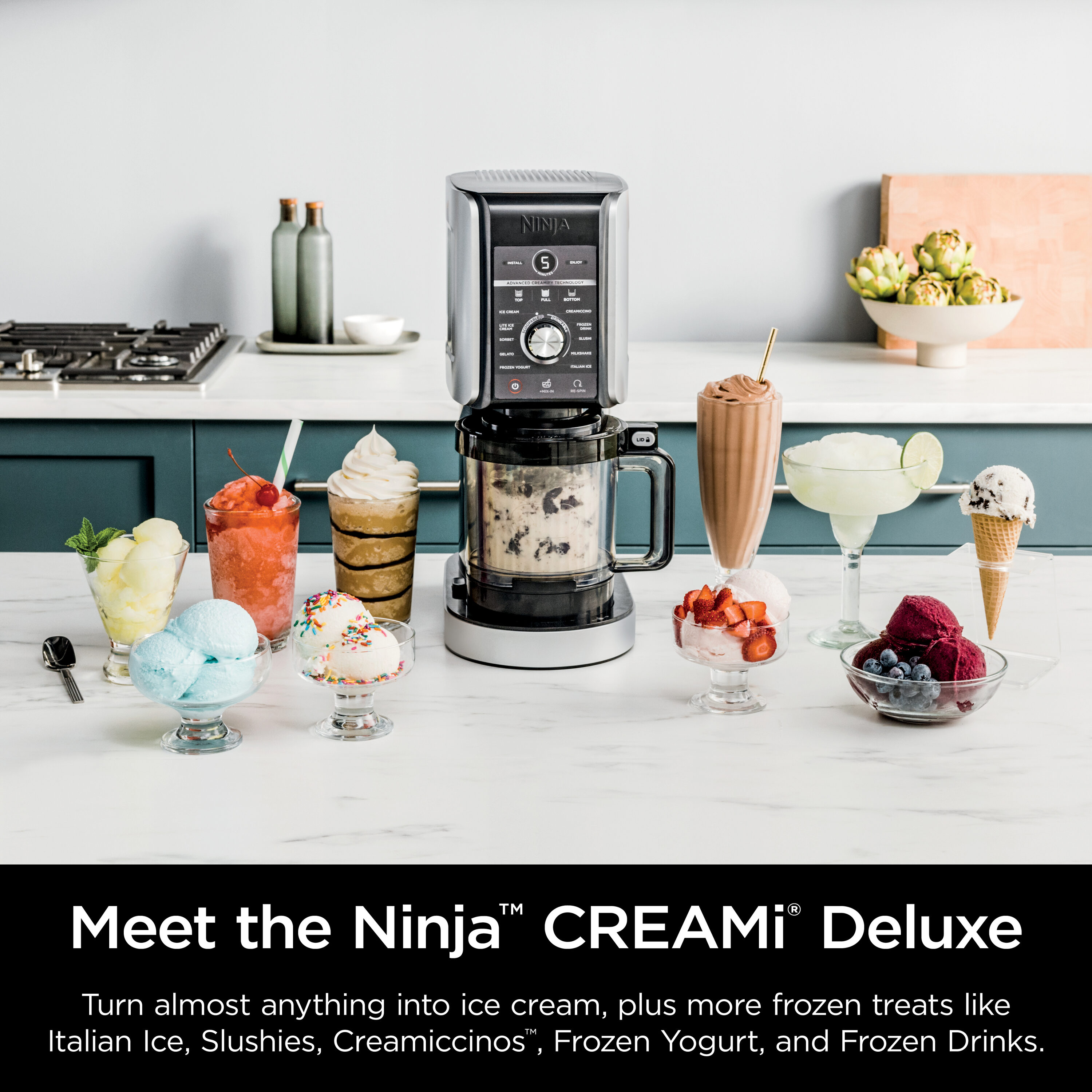 Fabricador de postres congelados Ninja Creami Deluxe 11 en 1 de 0.75 cuartos de galón (hace: Helado, Sorbete, Yogur Congelado, Helado tipo Soft-Serve) NC501