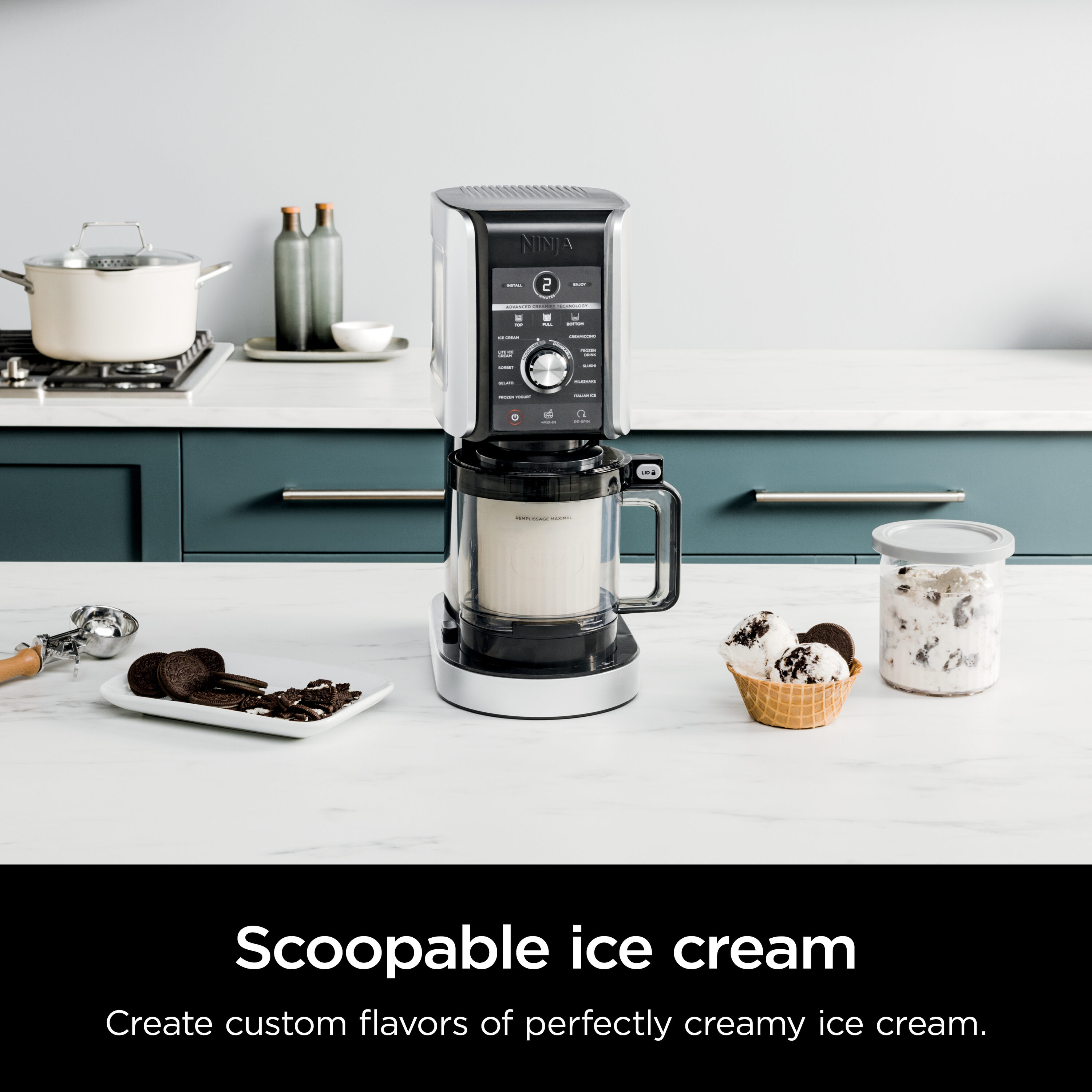 Fabricador de postres congelados Ninja Creami Deluxe 11 en 1 de 0.75 cuartos de galón (hace: Helado, Sorbete, Yogur Congelado, Helado tipo Soft-Serve) NC501