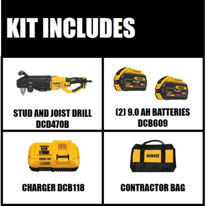 DEWALT FLEXVOLT 60V MAX Taladro inalámbrico en línea de 1/2 pulgadas para montantes y vigas con E-Clutch y (2) Baterías FLEXVOLT 9.0Ah - DCD470X1W609