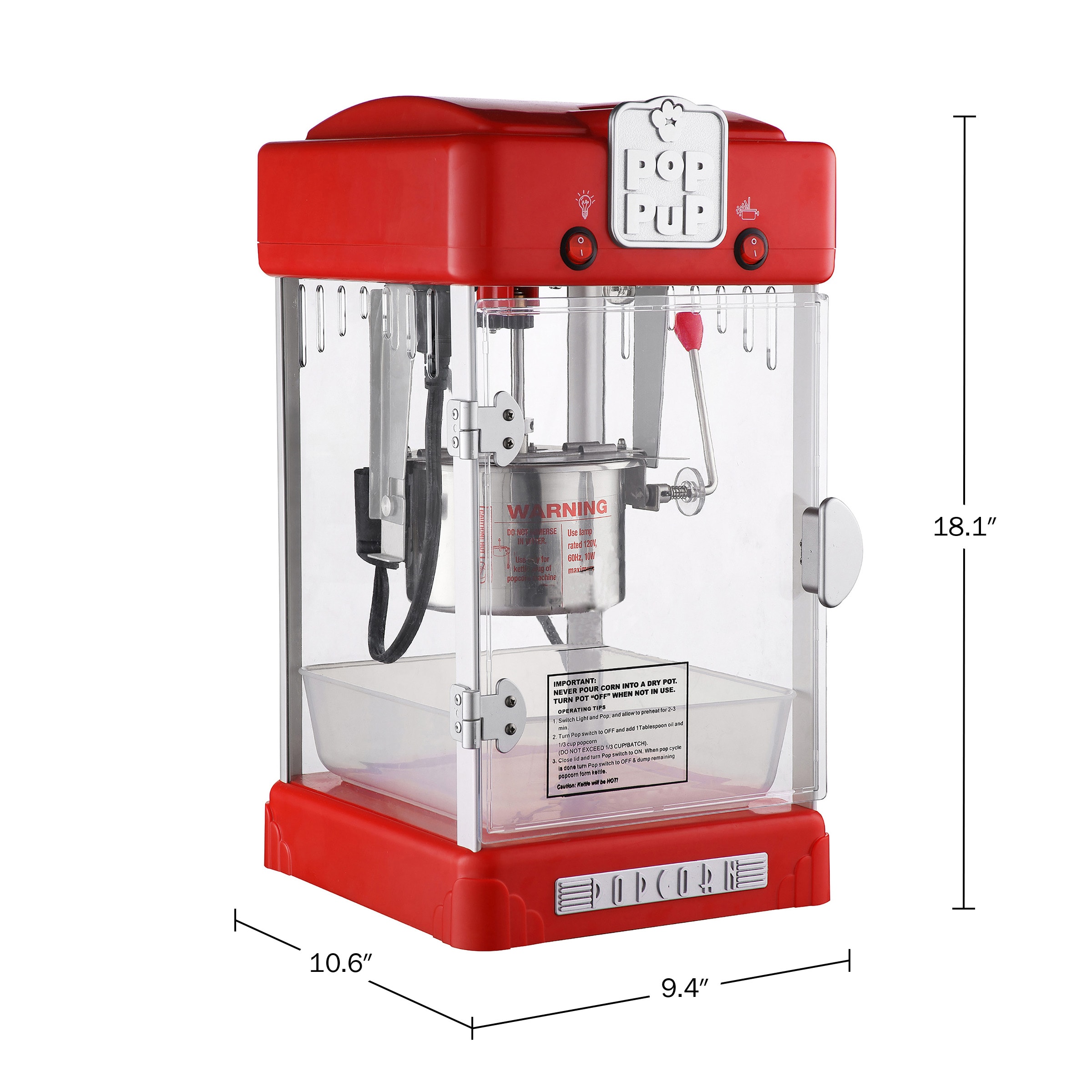 Máquina de palomitas de maíz para la encimera con aceite rojo de 0.5 tazas de Great Northern Popcorn 253146VWR.