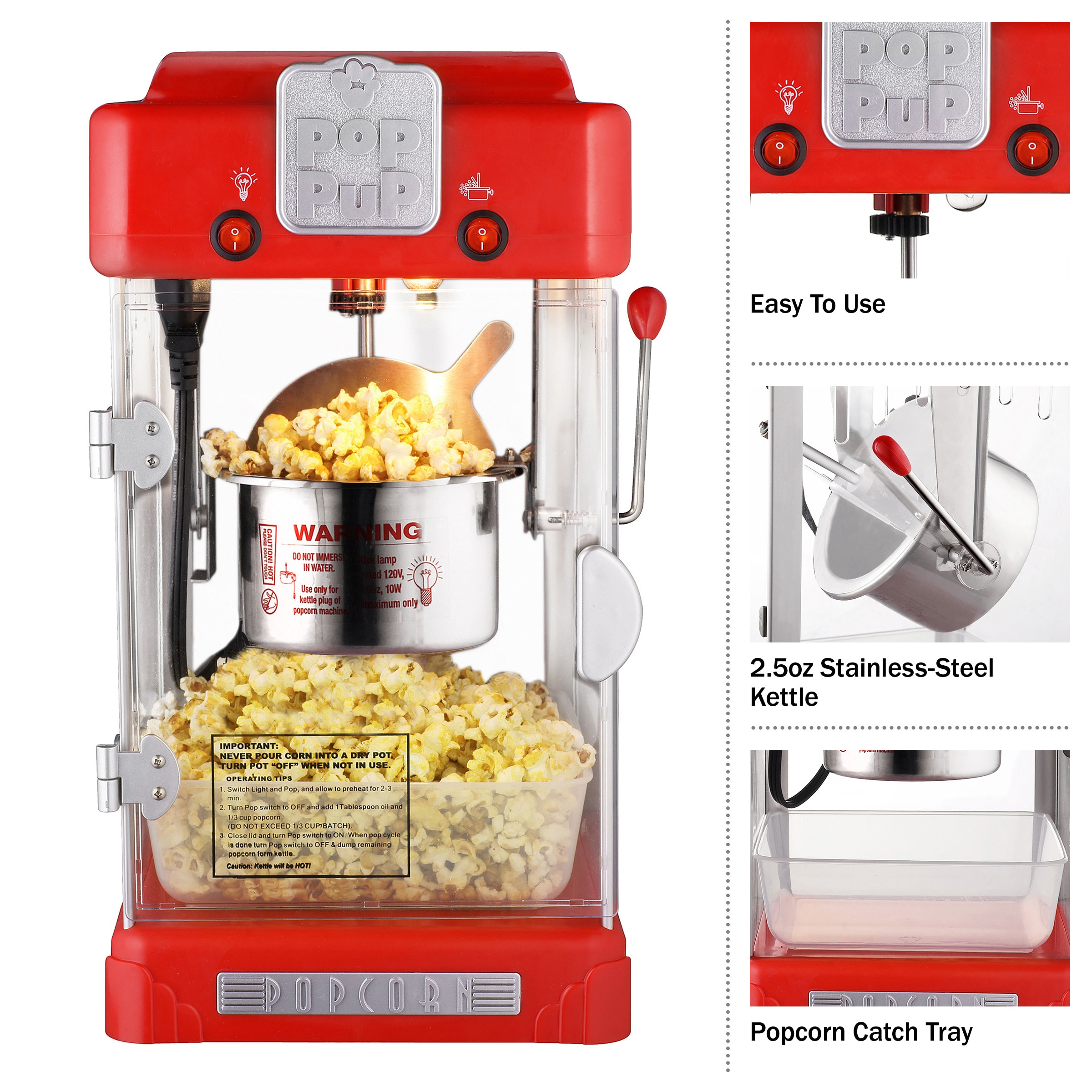 Máquina de palomitas de maíz para la encimera con aceite rojo de 0.5 tazas de Great Northern Popcorn 253146VWR.