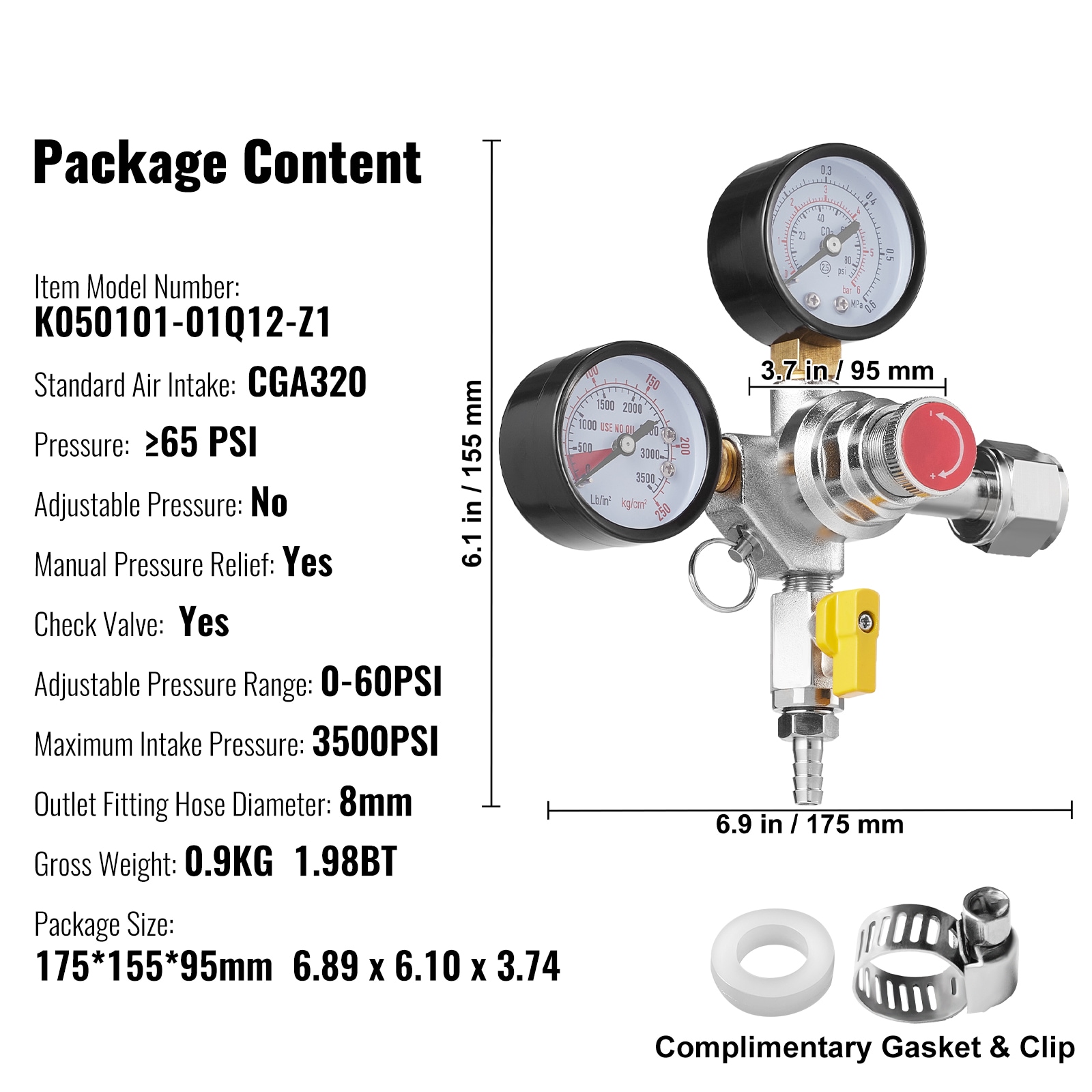 Válvula de control de doble medición de gases con regulador de dióxido de carbono SVOPESYJDJQ2101275V0
