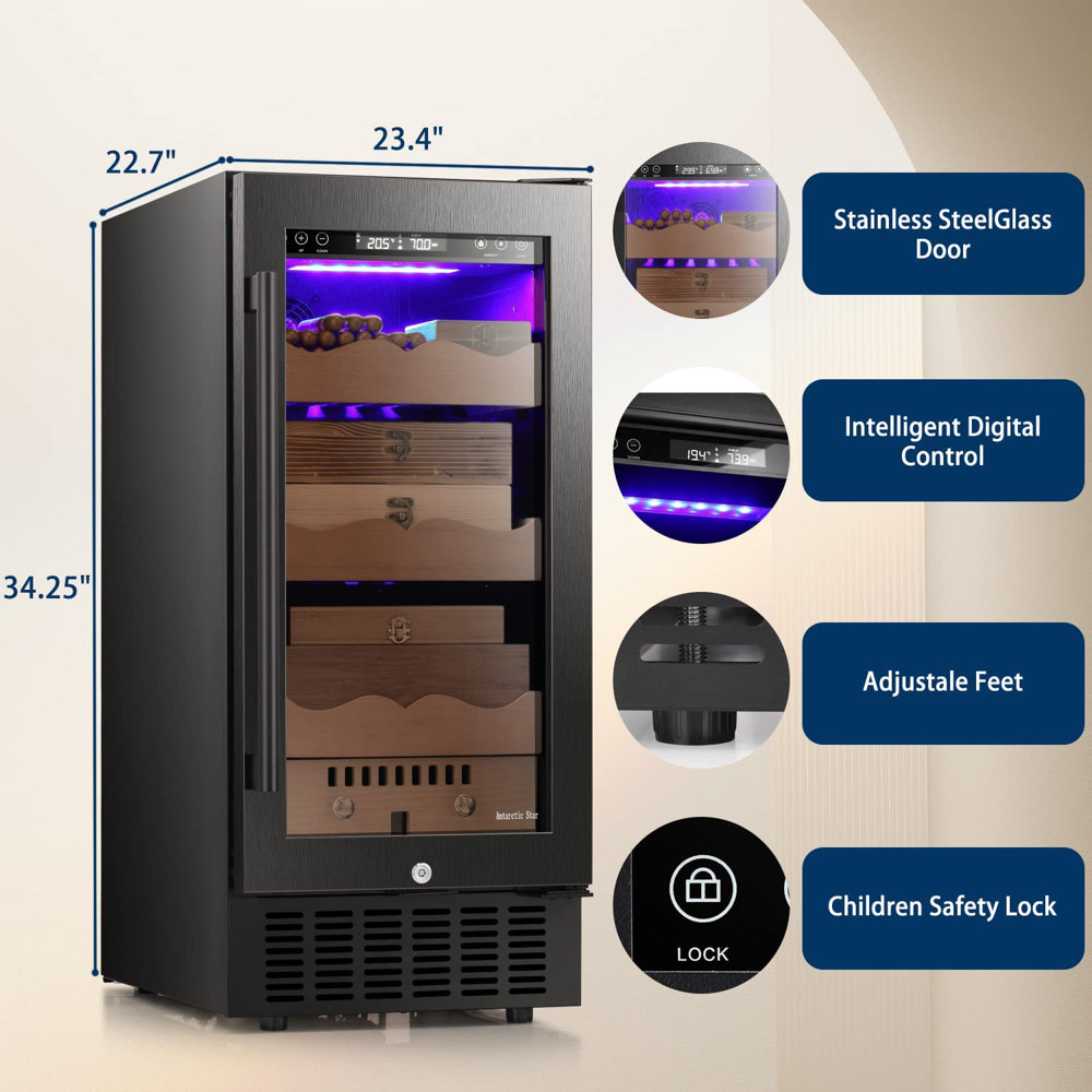 Gabinete Humidor Negro Independiente COWSAR de 34.25 pulgadas x 14.96 pulgadas x 22.76 pulgadas con Higrómetro Digital (Capacidad para 400 cigarros) LSX5196H-NEGRO