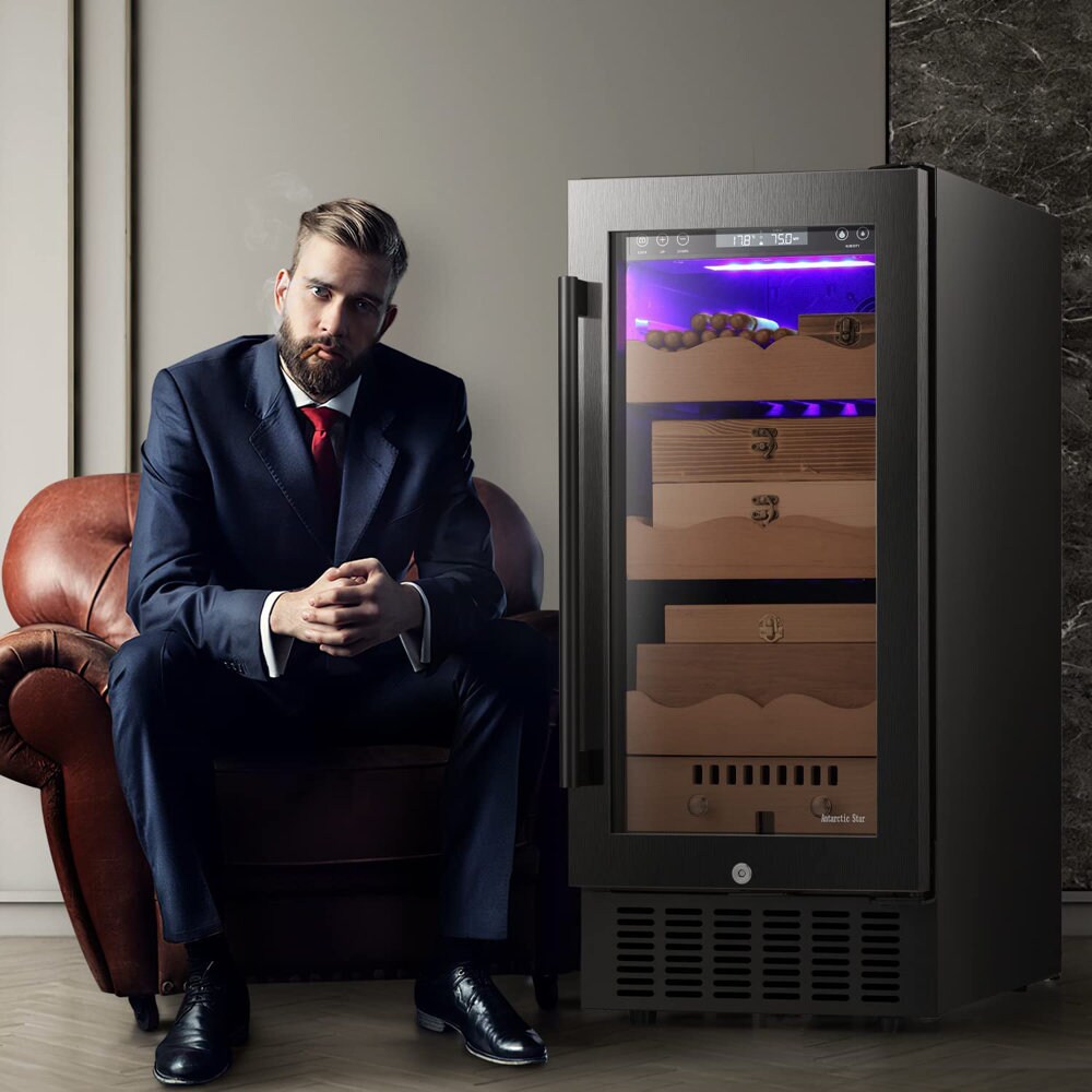 Gabinete Humidor Negro Independiente COWSAR de 34.25 pulgadas x 14.96 pulgadas x 22.76 pulgadas con Higrómetro Digital (Capacidad para 400 cigarros) LSX5196H-NEGRO