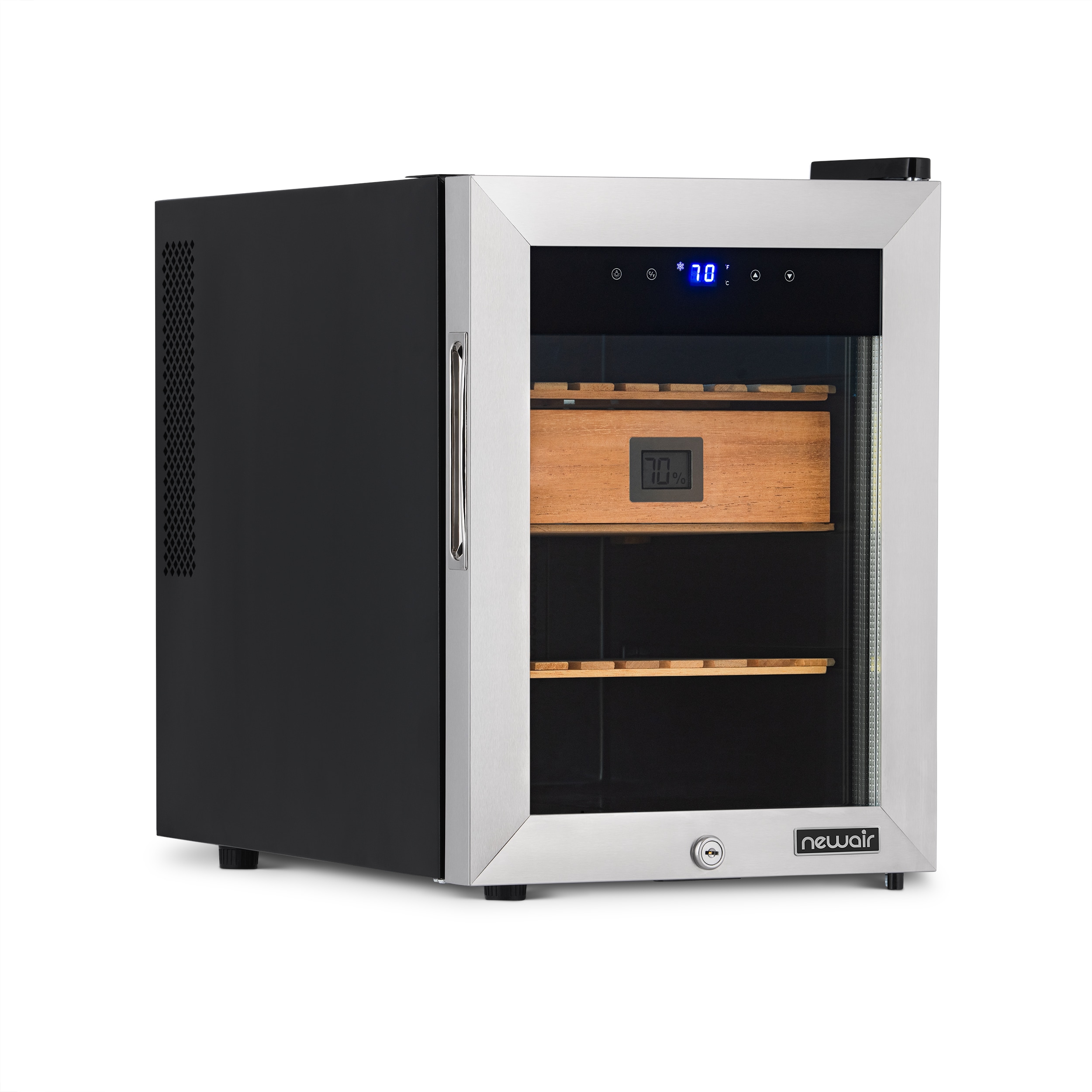 Humidor de mesa independiente de acero inoxidable con higrómetro digital (capacidad para 250 puros) NCH250SS01 - 18.50 pulgadas x 13.60 pulgadas x 19.30 pulgadas