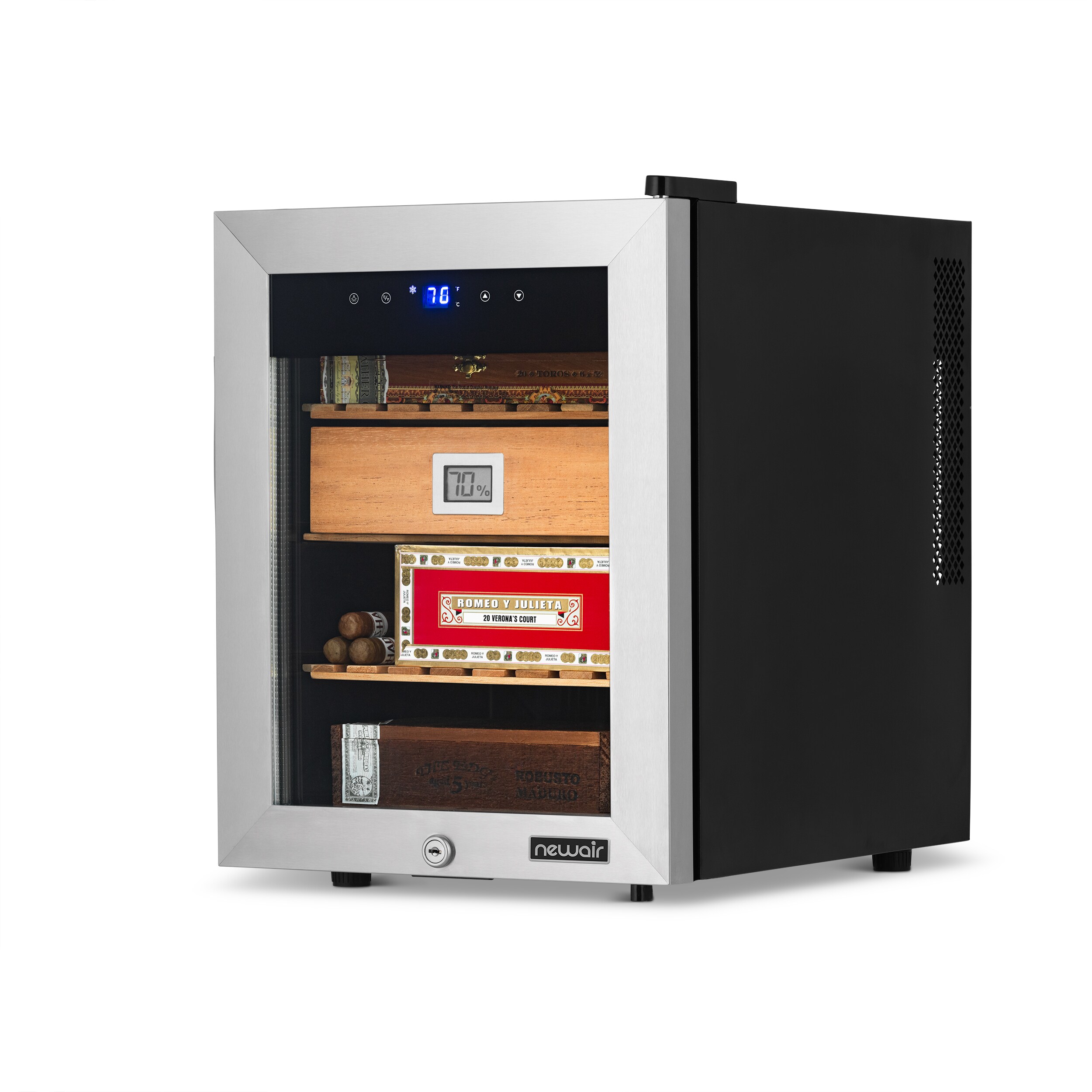 Humidor de mesa independiente de acero inoxidable con higrómetro digital (capacidad para 250 puros) NCH250SS01 - 18.50 pulgadas x 13.60 pulgadas x 19.30 pulgadas