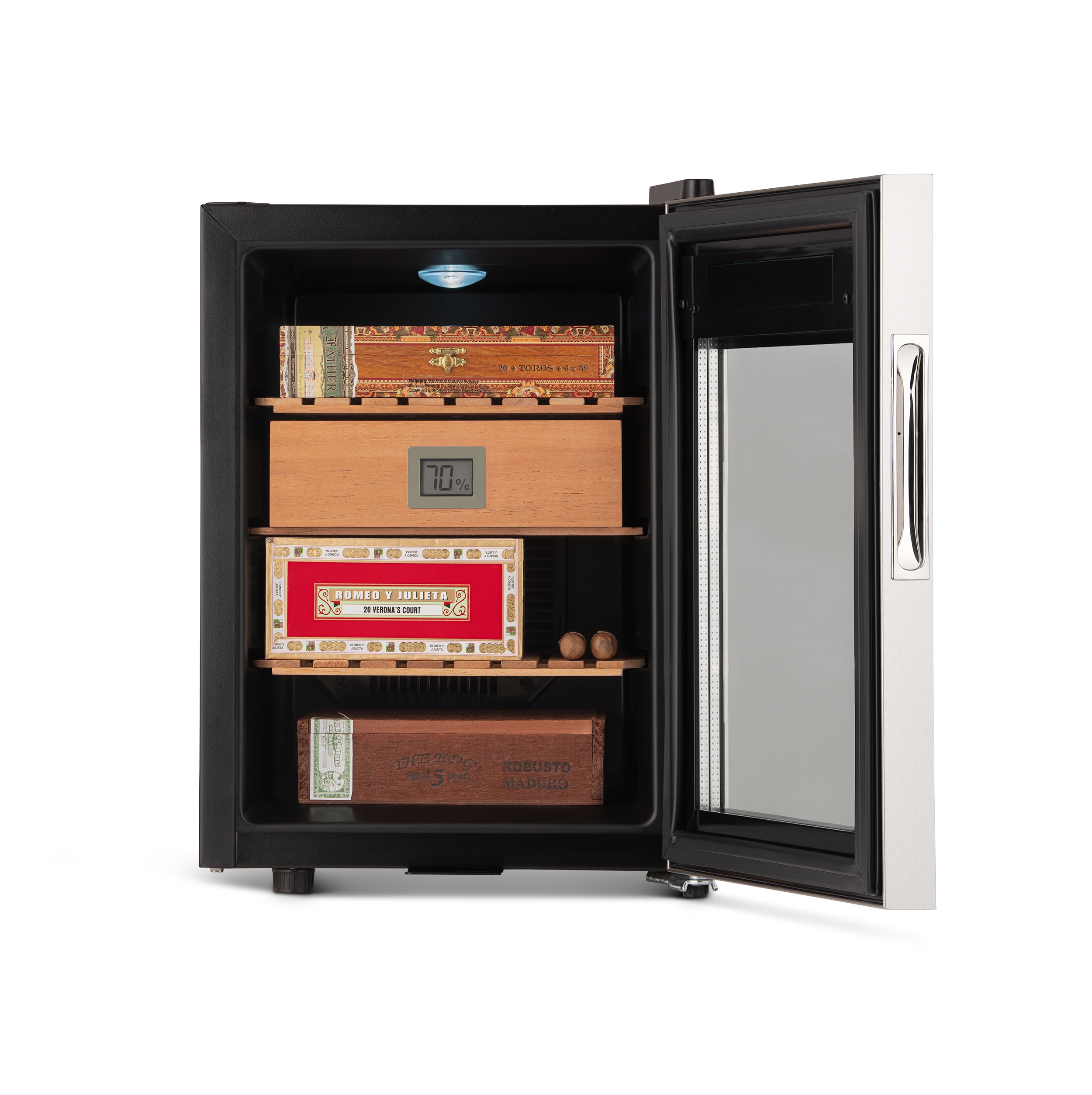 Humidor de mesa independiente de acero inoxidable con higrómetro digital (capacidad para 250 puros) NCH250SS01 - 18.50 pulgadas x 13.60 pulgadas x 19.30 pulgadas