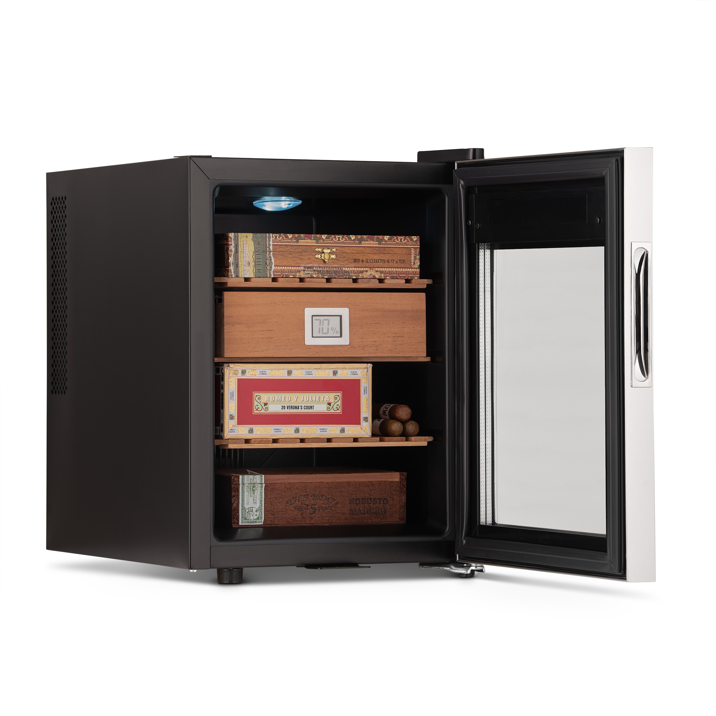 Humidor de mesa independiente de acero inoxidable con higrómetro digital (capacidad para 250 puros) NCH250SS01 - 18.50 pulgadas x 13.60 pulgadas x 19.30 pulgadas