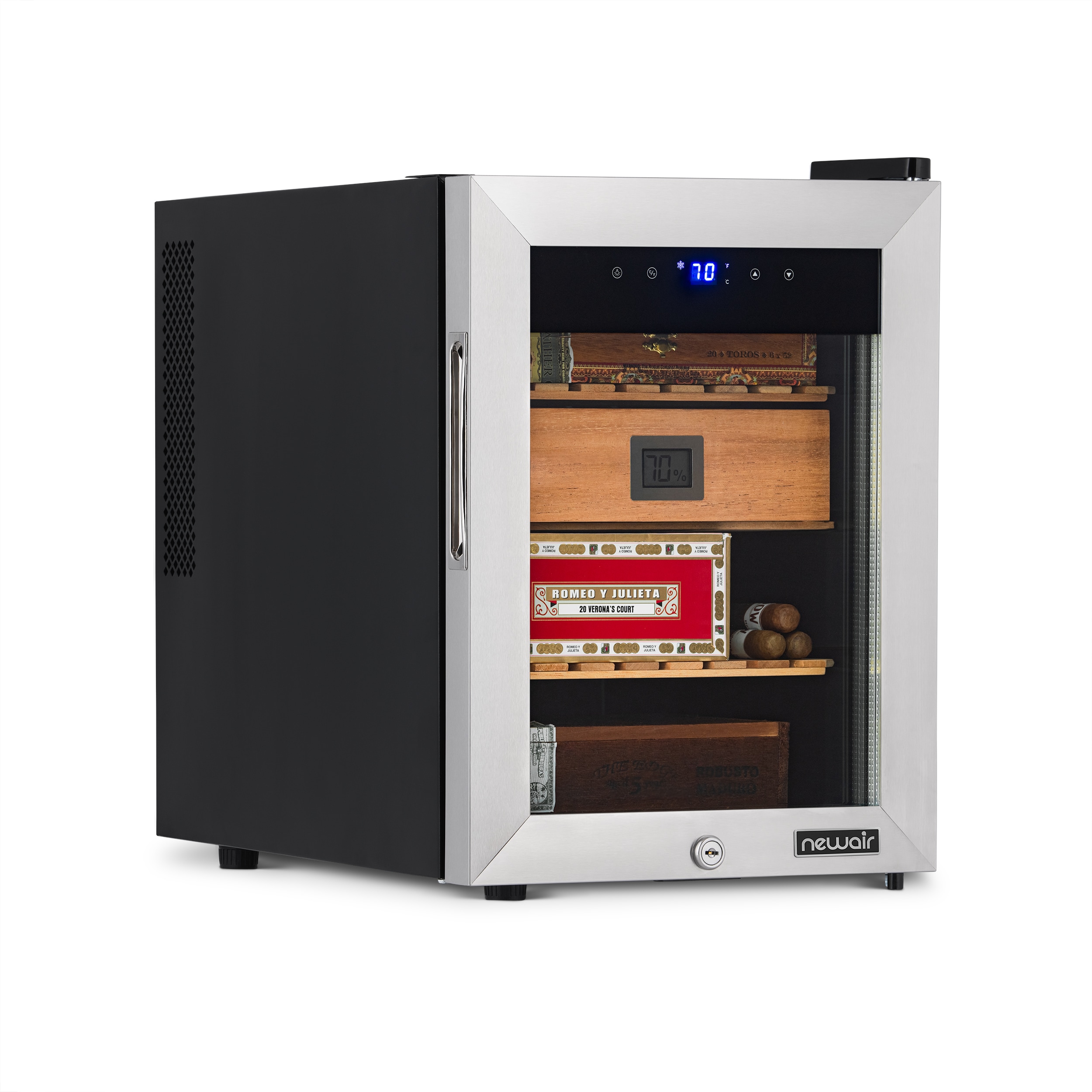 Humidor de mesa independiente de acero inoxidable con higrómetro digital (capacidad para 250 puros) NCH250SS01 - 18.50 pulgadas x 13.60 pulgadas x 19.30 pulgadas