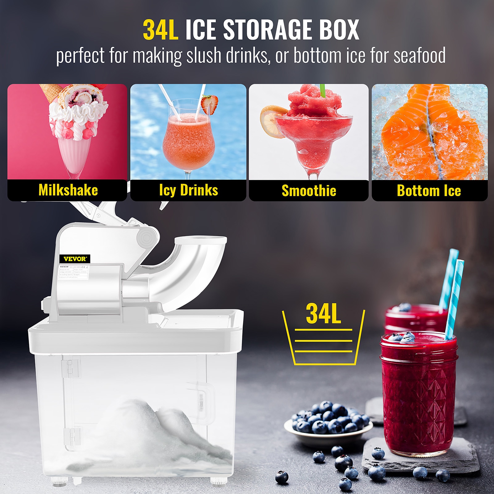 Máquina para hacer raspados de hielo con capacidad de 400 libras por hora.