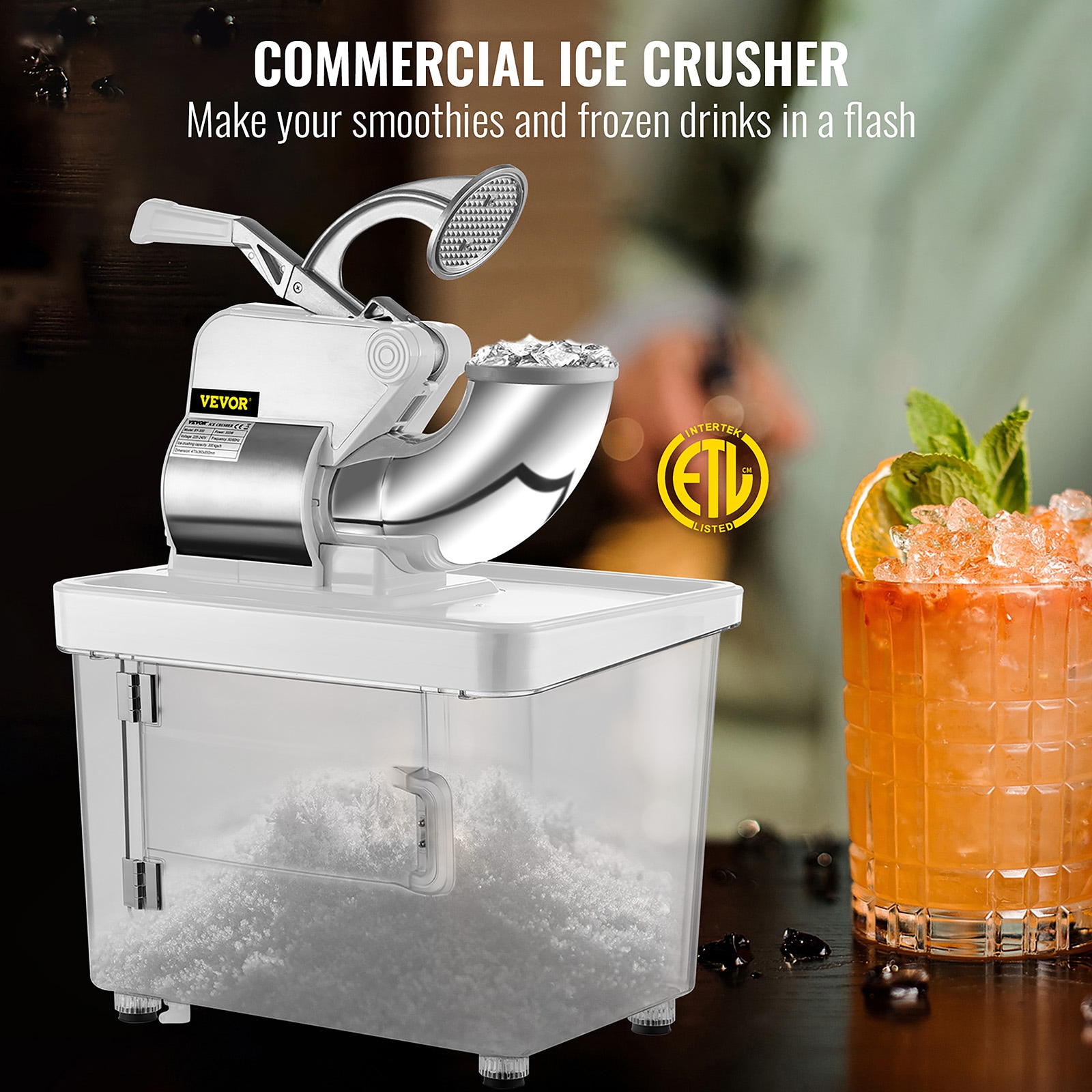 Máquina para hacer raspados de hielo con capacidad de 400 libras por hora.