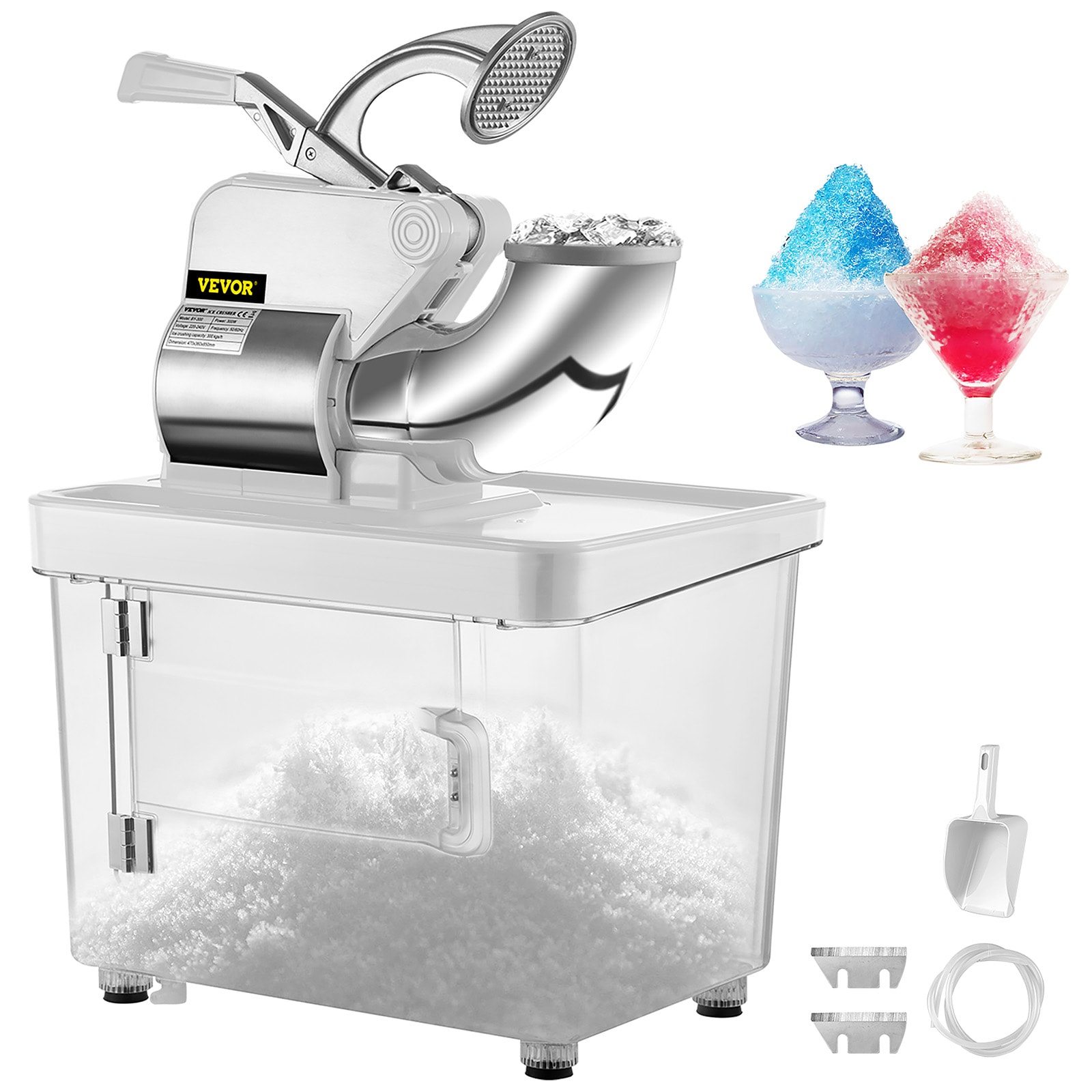 Máquina para hacer raspados de hielo con capacidad de 400 libras por hora.