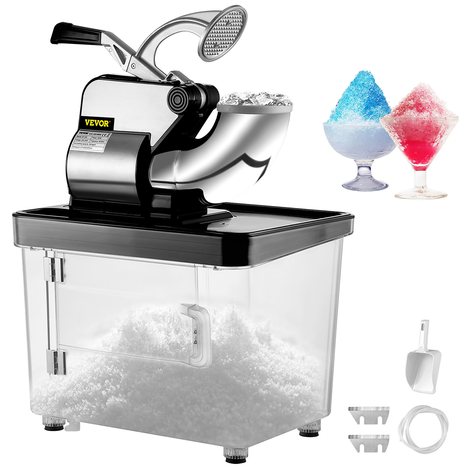 Fabricador de raspados SKYSHALO de 400 lbs/h a 1450 R/min 110V 300 W (acero inoxidable + PC + silicona) SBJ300XTDBK000001V1