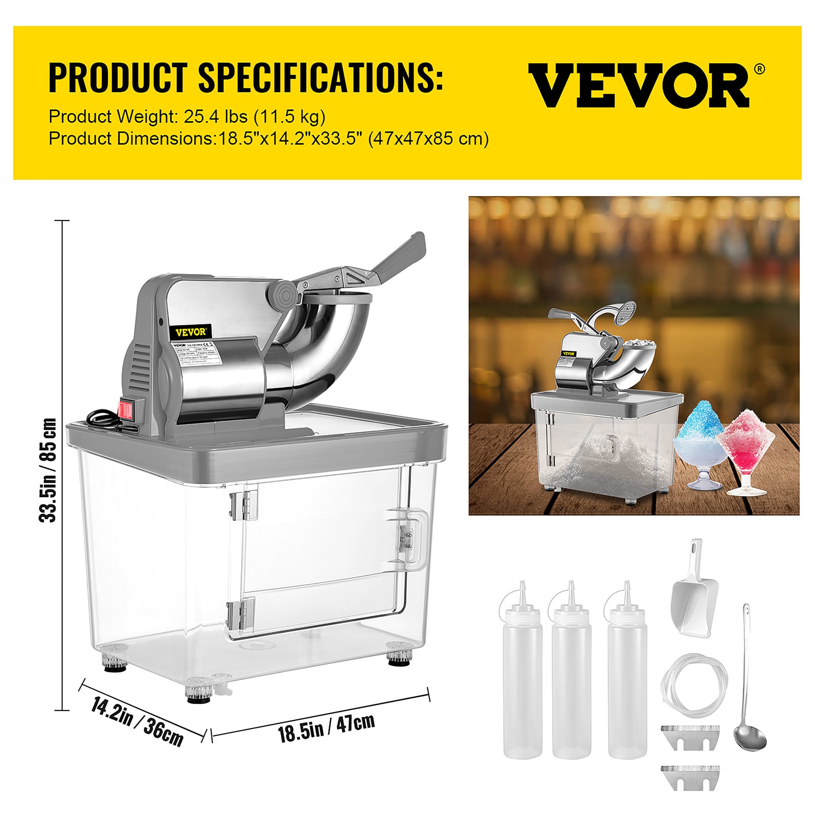 Fabricador de raspados de acero inoxidable y silicona, capacidad de 400 libras/h a 1450 R/min, 110V, 300W - SBJ300XTDYS000001V1