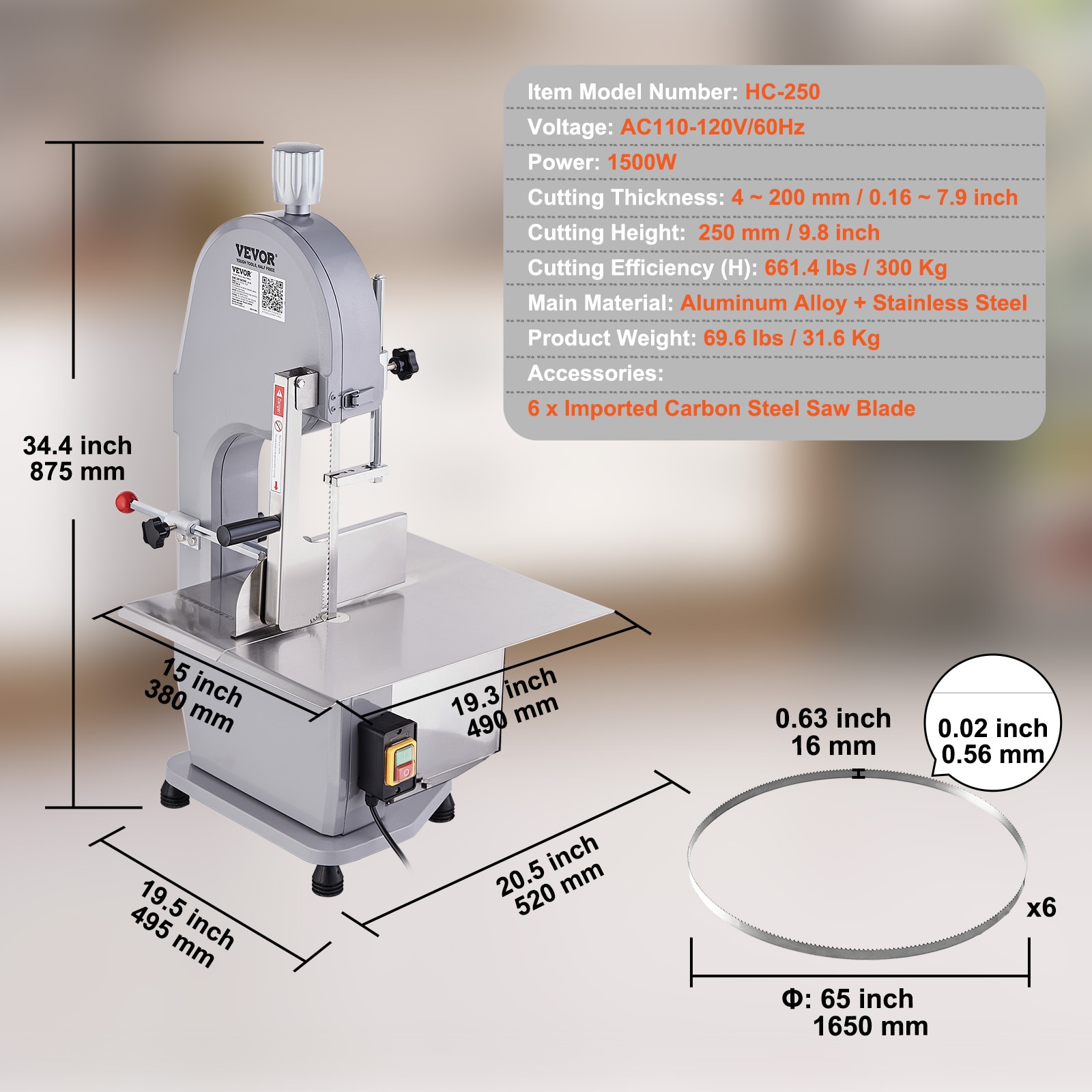 Máquina para cortar huesos de aluminio y acero inoxidable de 1500W 7.9 pulgadas con enchufe JGJJG-21000000001V1