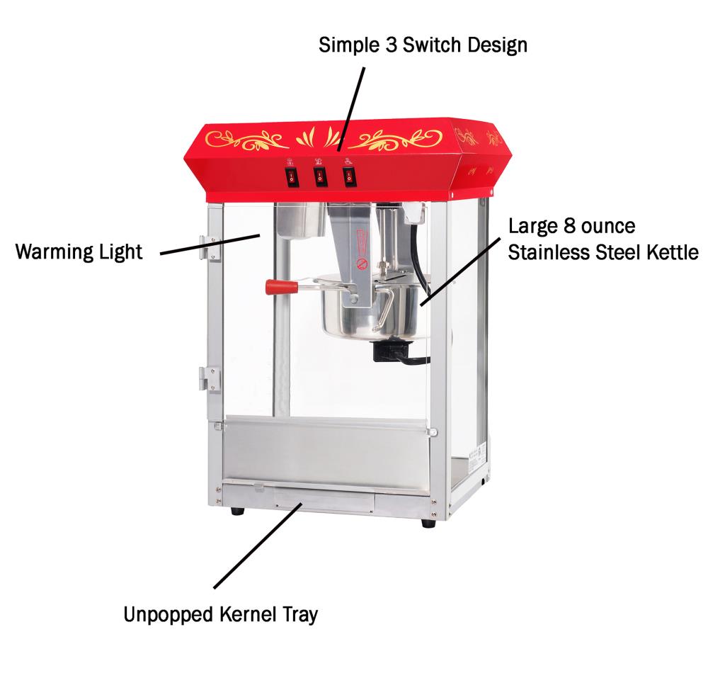 Máquina para hacer palomitas de maíz de acero inoxidable en la encimera con aceite de Great Northern Popcorn