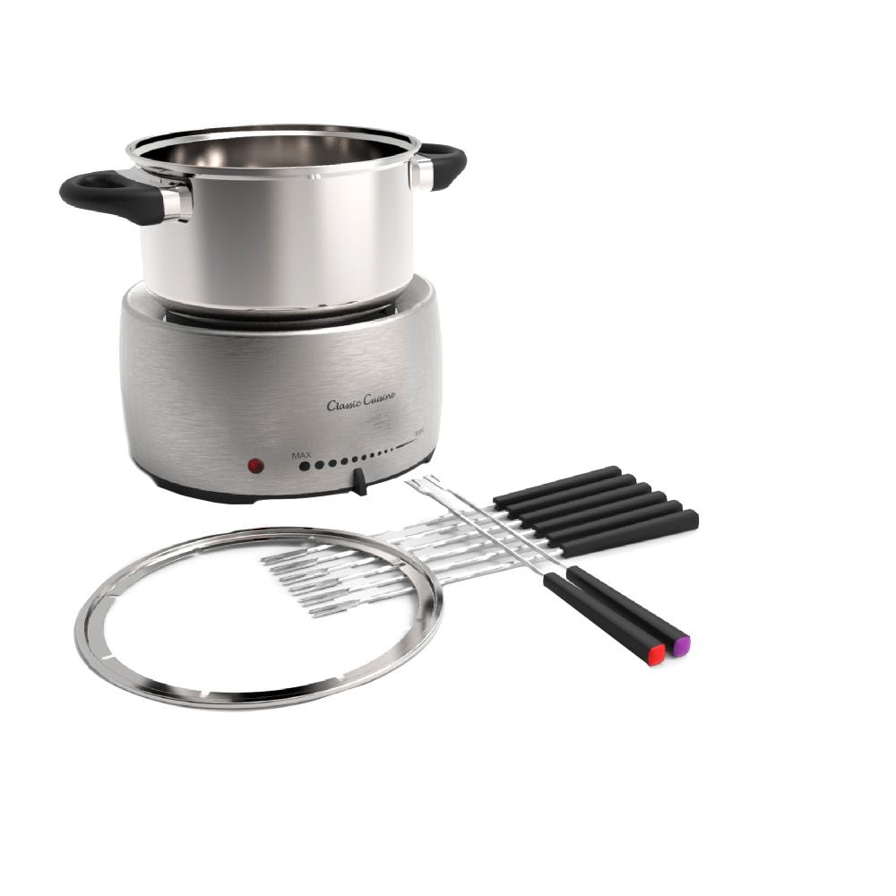 Set de olla para fondue de acero inoxidable Hastings Home - Cocedor y calentador de fondue para queso, chocolate y más - Kit incluye 8 tenedores de Hastings Home - Seguro para lavavajillas 688830COE