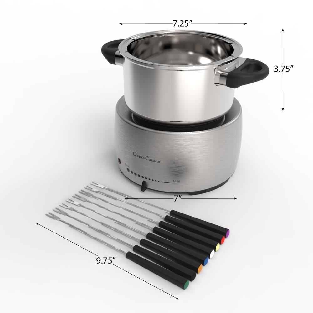 Set de olla para fondue de acero inoxidable Hastings Home - Cocedor y calentador de fondue para queso, chocolate y más - Kit incluye 8 tenedores de Hastings Home - Seguro para lavavajillas 688830COE